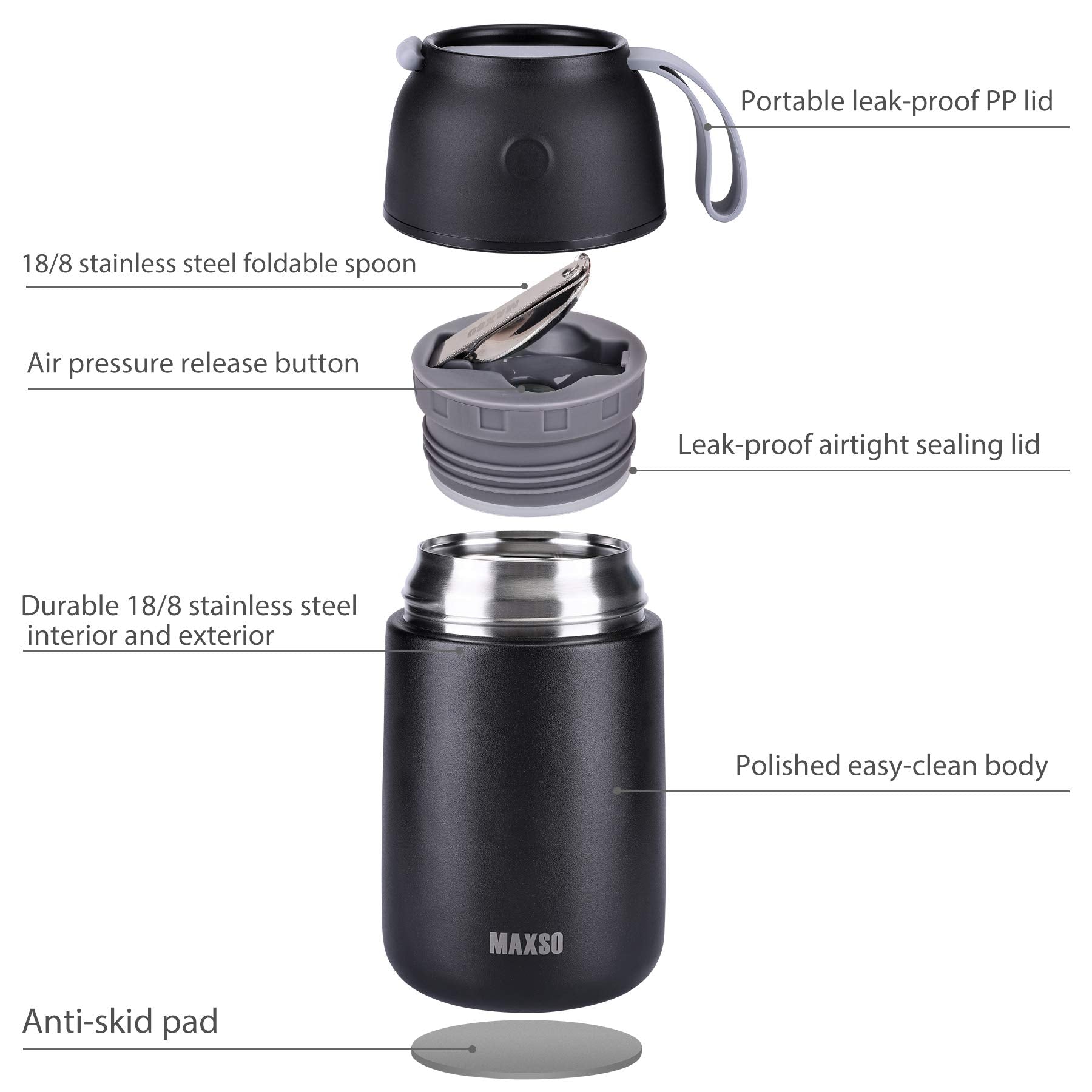 Maxso 2 Pack Soup Thermo For Hot & Cold Food For Kids Adults, Vacuum Insulated Food Jar Thermal Lunch Containers, Travel Food Fl