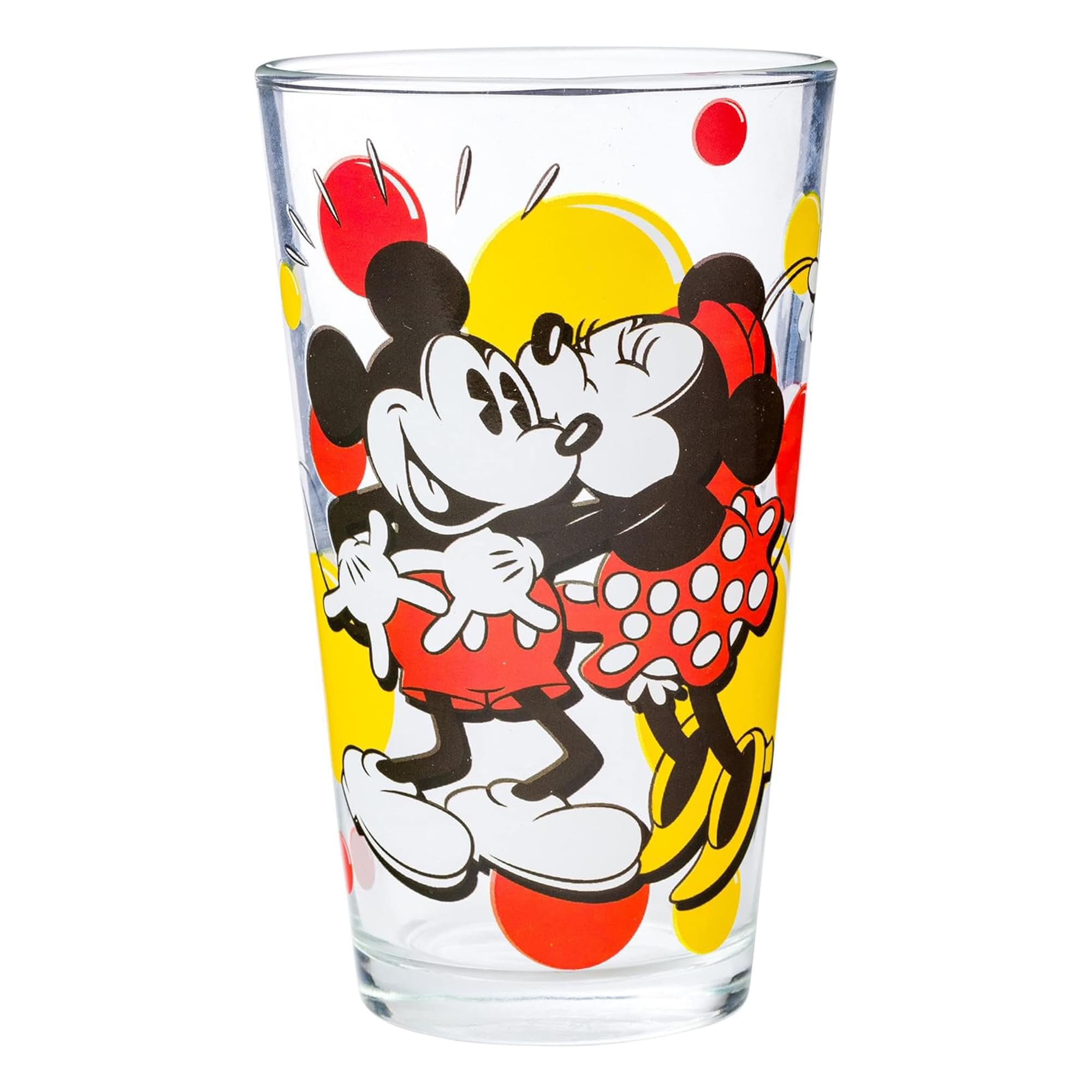 Silver Buffalo Disney Classic Mickey and Minnie Mouse Kiss Dots Pint Glass  16 Ounces