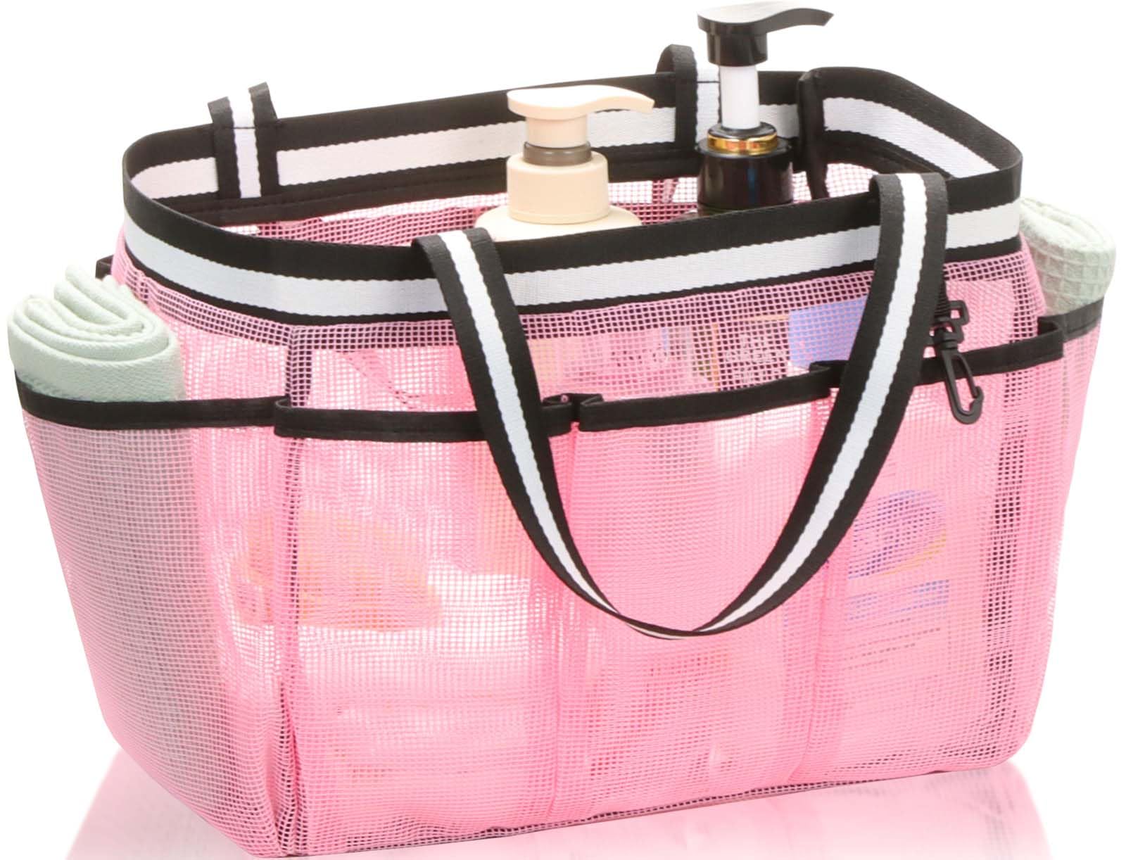 Fiezkaa Mesh Shower Caddy Portable Shower Bag For College Dorm Camping Travel Gym(Pink)