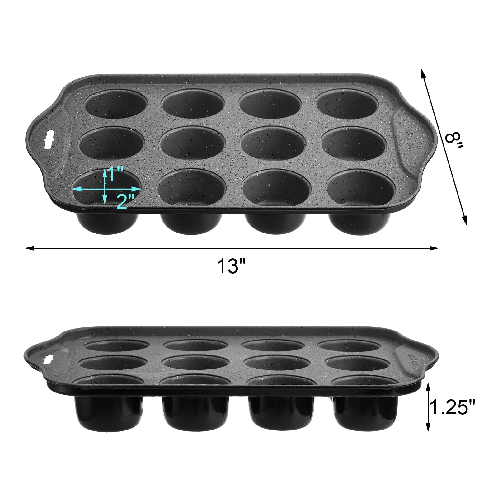 Tosnail 2 Pack 12 Cavity Mini Cheesecake Pan, Mini Muffin Baking Pan, Mini Cupcake Pan With Removable Bottom - Round Black
