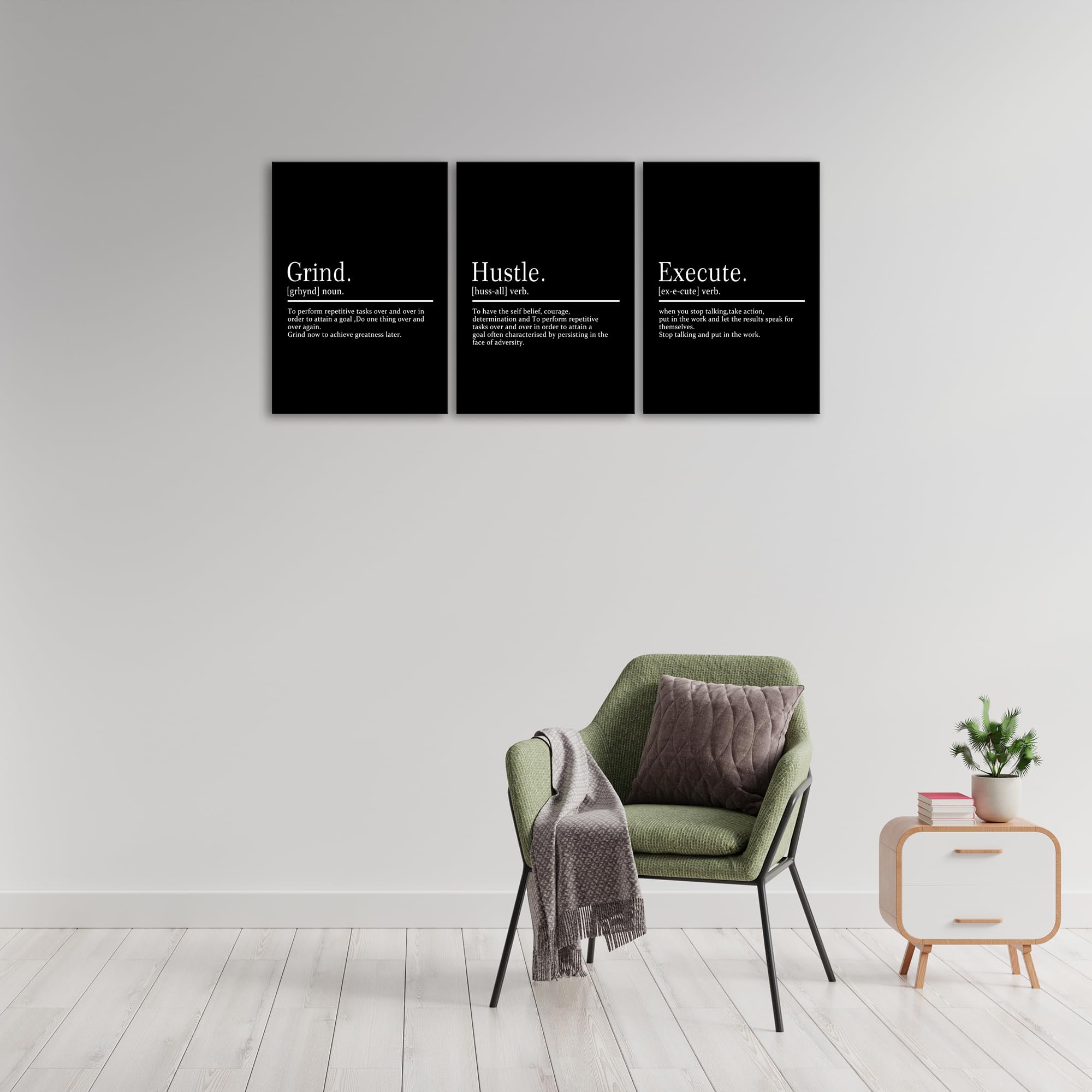 Kawahone Framed Motivational Entrepreneur Poster, Grind Hustle Execution Inspirational Wall Art Featuring Success And Positive Q