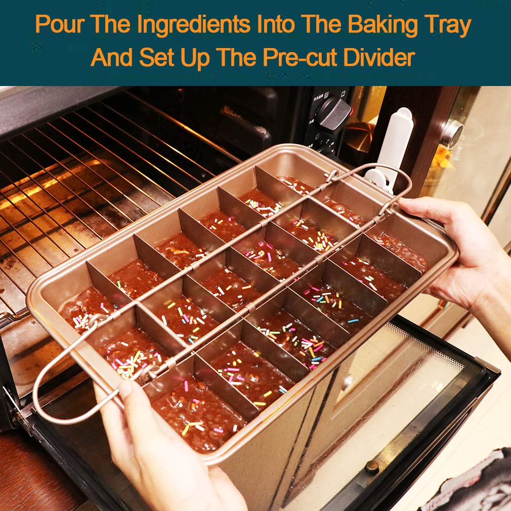 Sujude Non Stick Brownie Pan With Dividers, High Carbon Steel Baking Pan, Makes 18 Pre-Cut Brownies All At Once