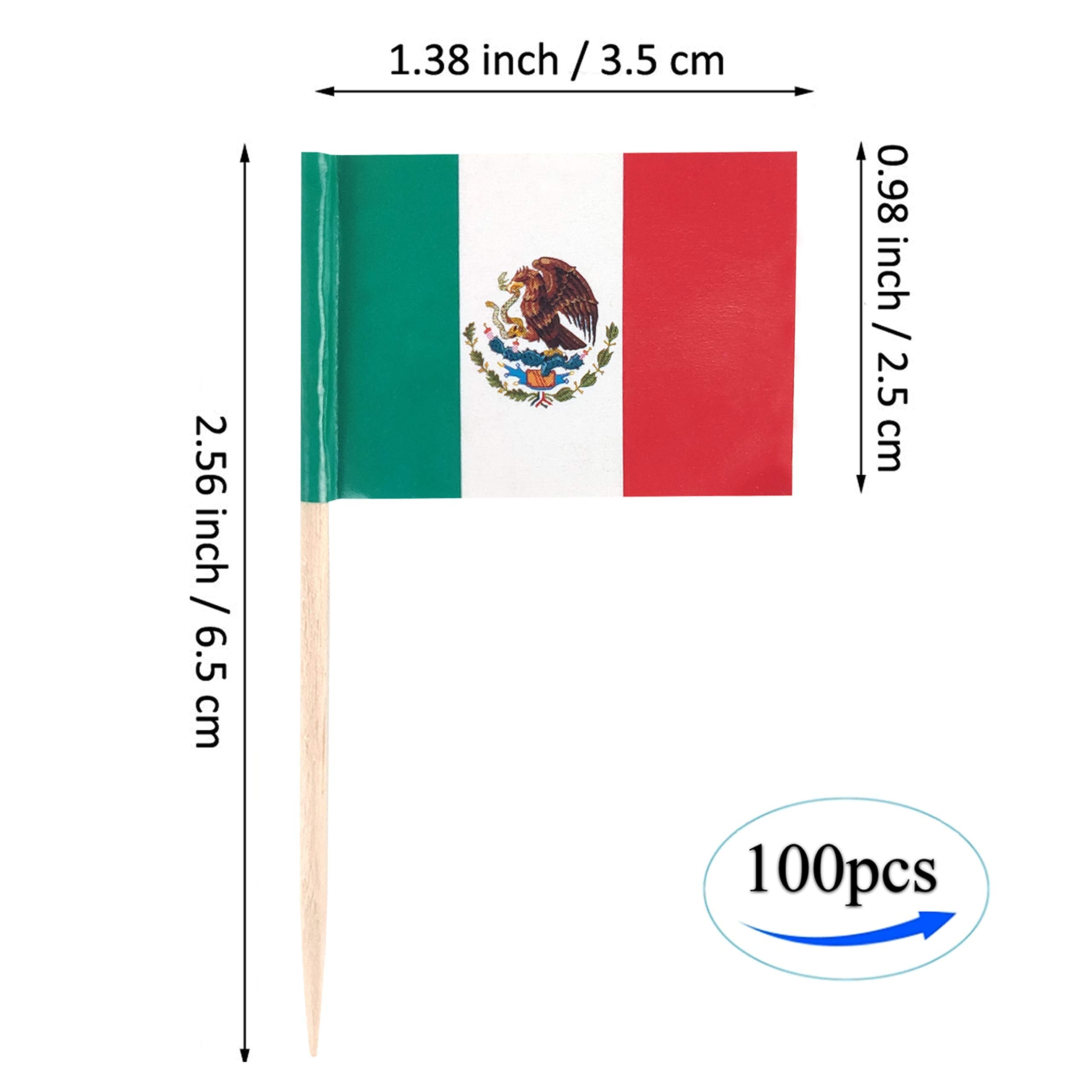 JBCD Mexico Toothpick Flag Mexican Mini Small Cupcake Topper Flags (100 pcs)