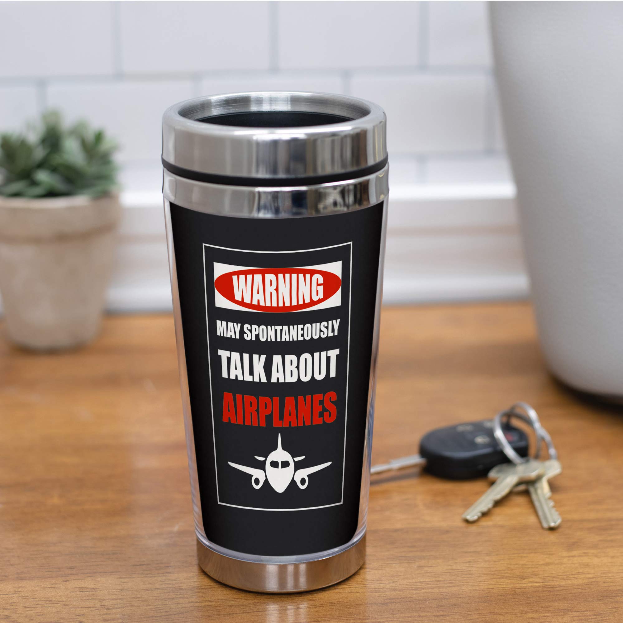 Pilot May Talk About Airplanes 16 Oz Stainless Steel Travel Mug with Lid