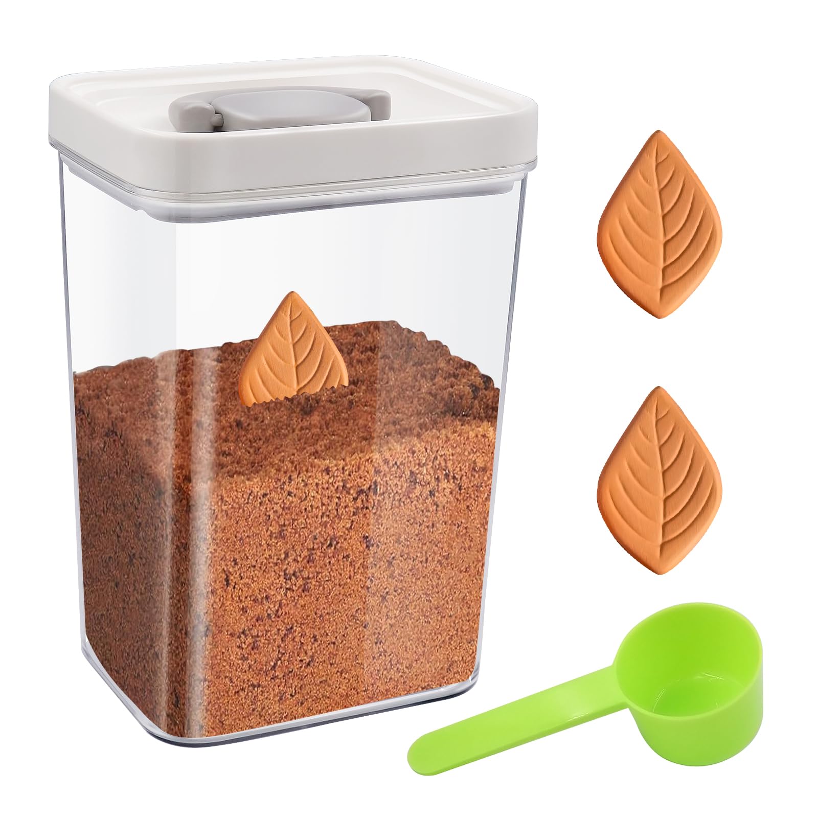 Kyllog Airtight Brown Sugar Keeper Container, 1.3Qt/1500ml, PET Material Jar with Lid and Spoon, Includes 2 Brown Sugar Savers f