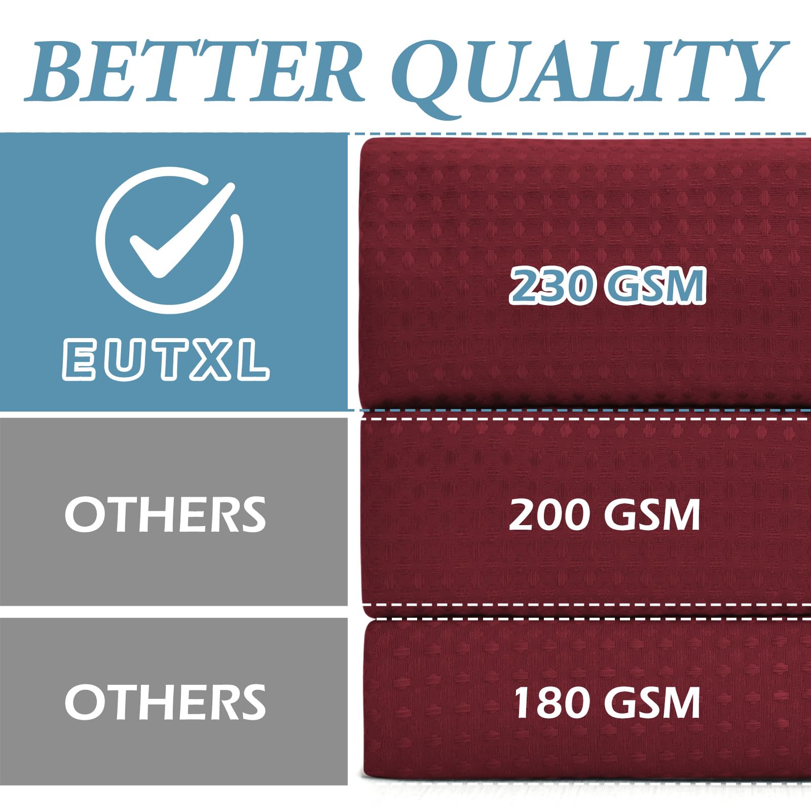 Eutxl Burgundy No Hook Shower Curtain With Snap In Liner,230Gsm Waffle Weave Shower Curtains For Bathroom,71W X 74H