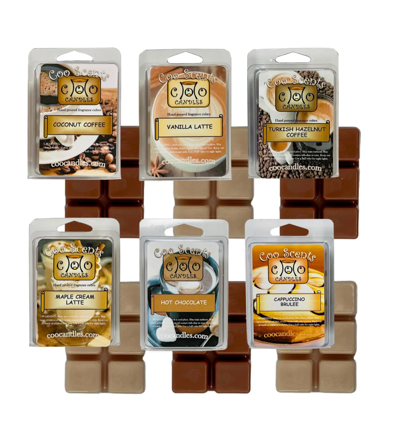 Coffee House Scented Wax Melts, 6 Pack - USA Made - Wax Cubes for Wax Melt Warmer, Coffee Variety Pack - Coconut, Maple Latte, H