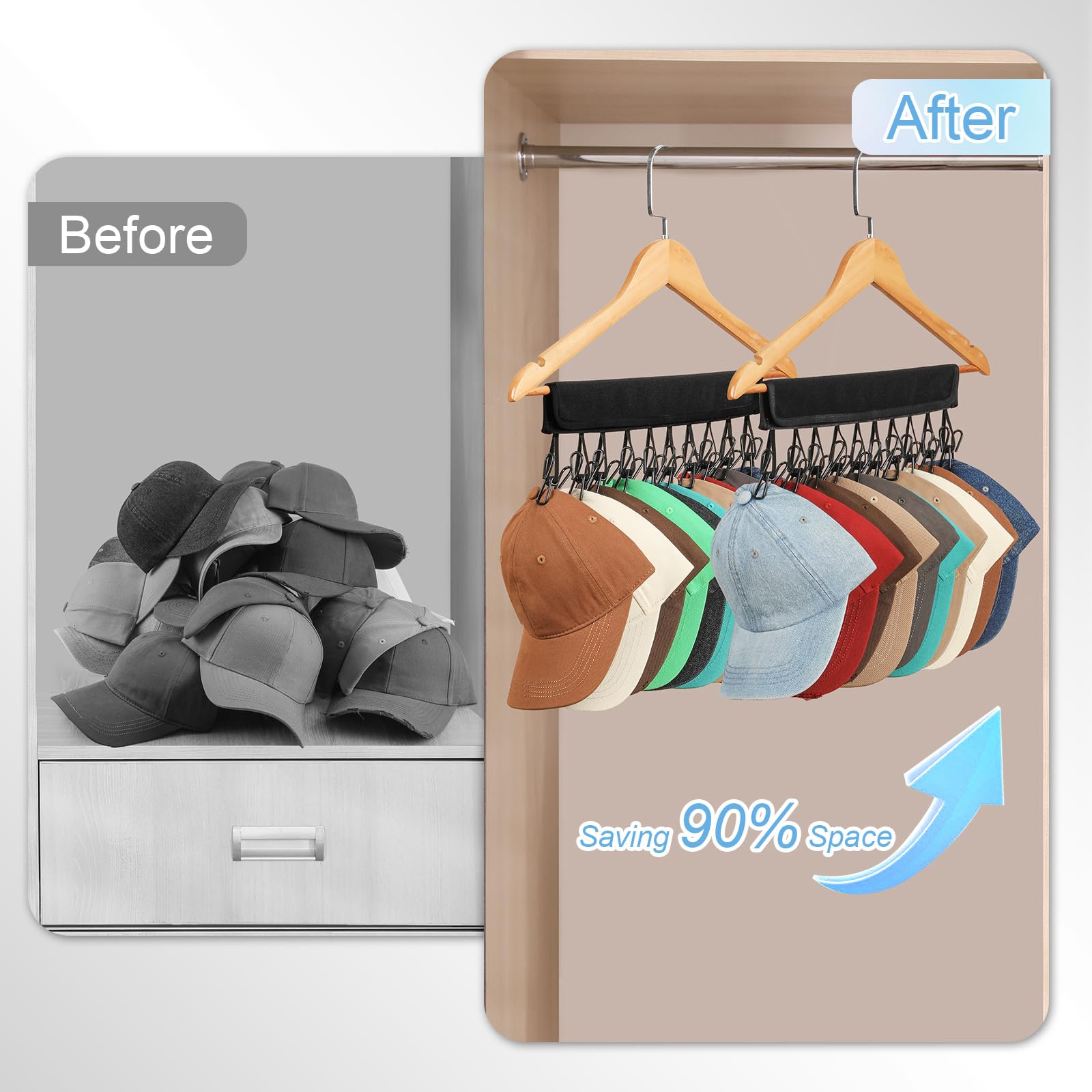 2 Pack Hat Organizer For Baseball Caps, Hat Rack For Hanger, Hat Holder For Closet Organizers And Storage, Baseball Cap Organize