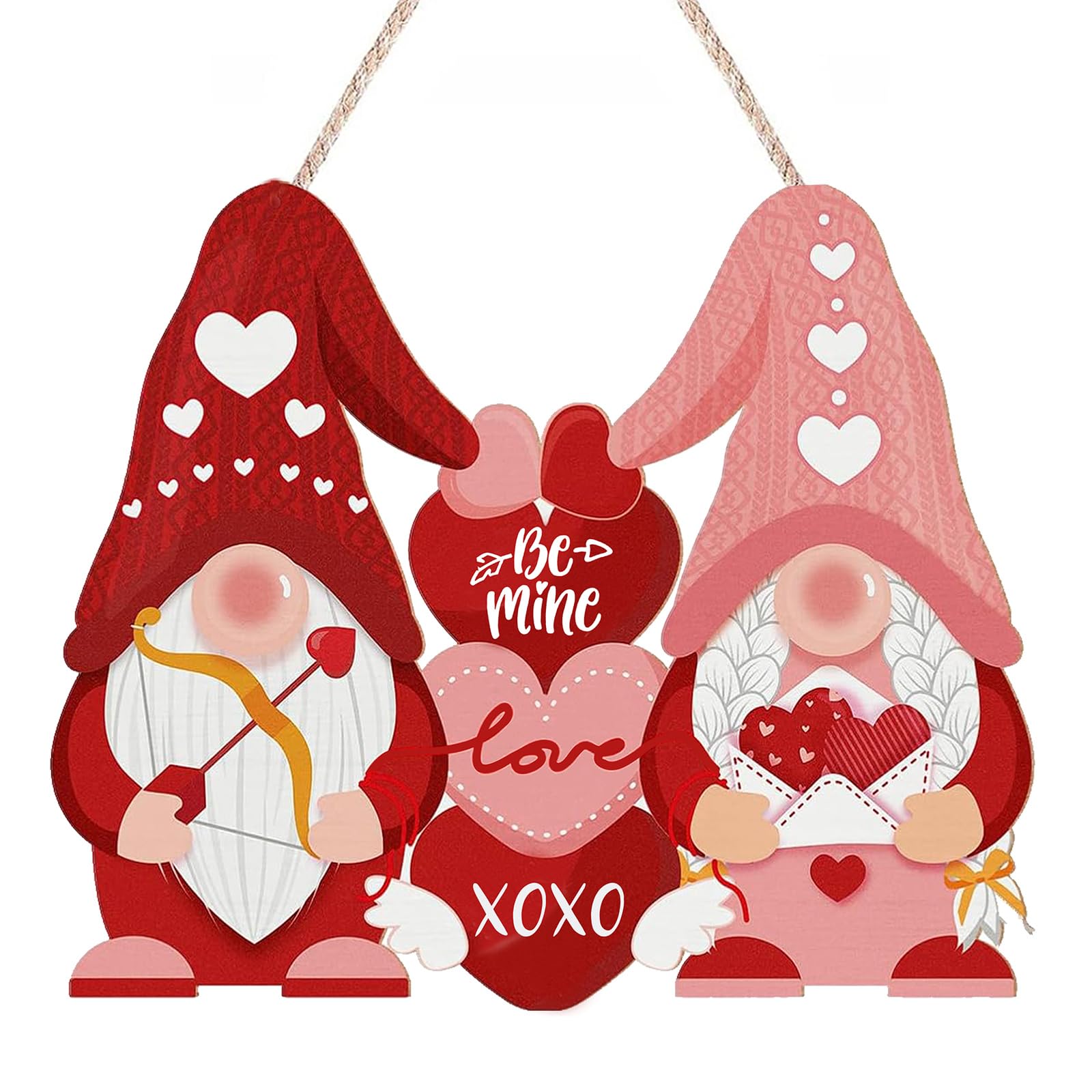 Valentines Day Front Door Decor Wooden Valentines Day Wreath Gnome Door Decoration Happy Valentines Day Sign Hanger Rustic Far