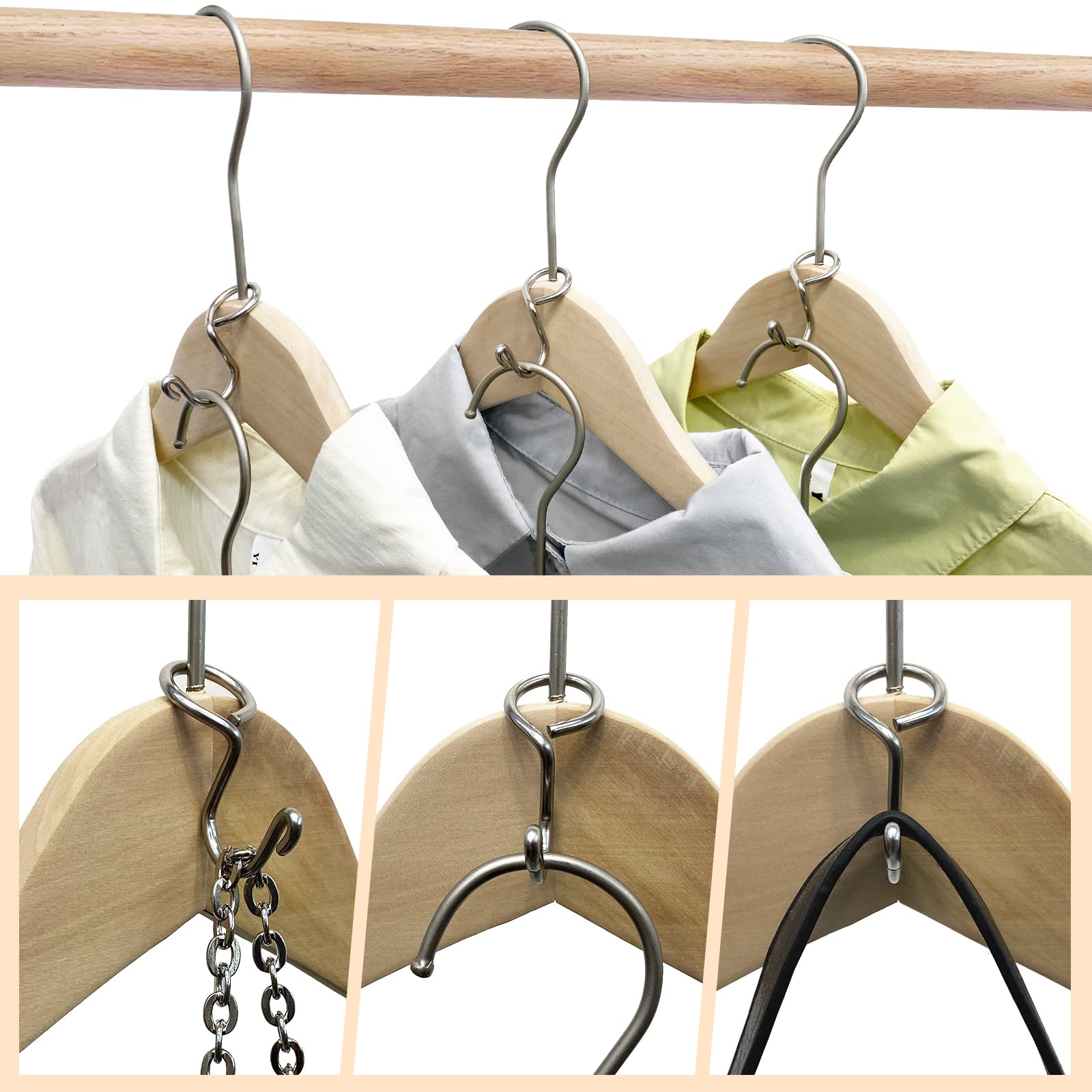 Kwokwei Metal Clothes Hanger Connector Hooks, 50Pcs Hanger Extender Hooks, Clothes Hanger Organizer Mini Space Saver Hangers Sta