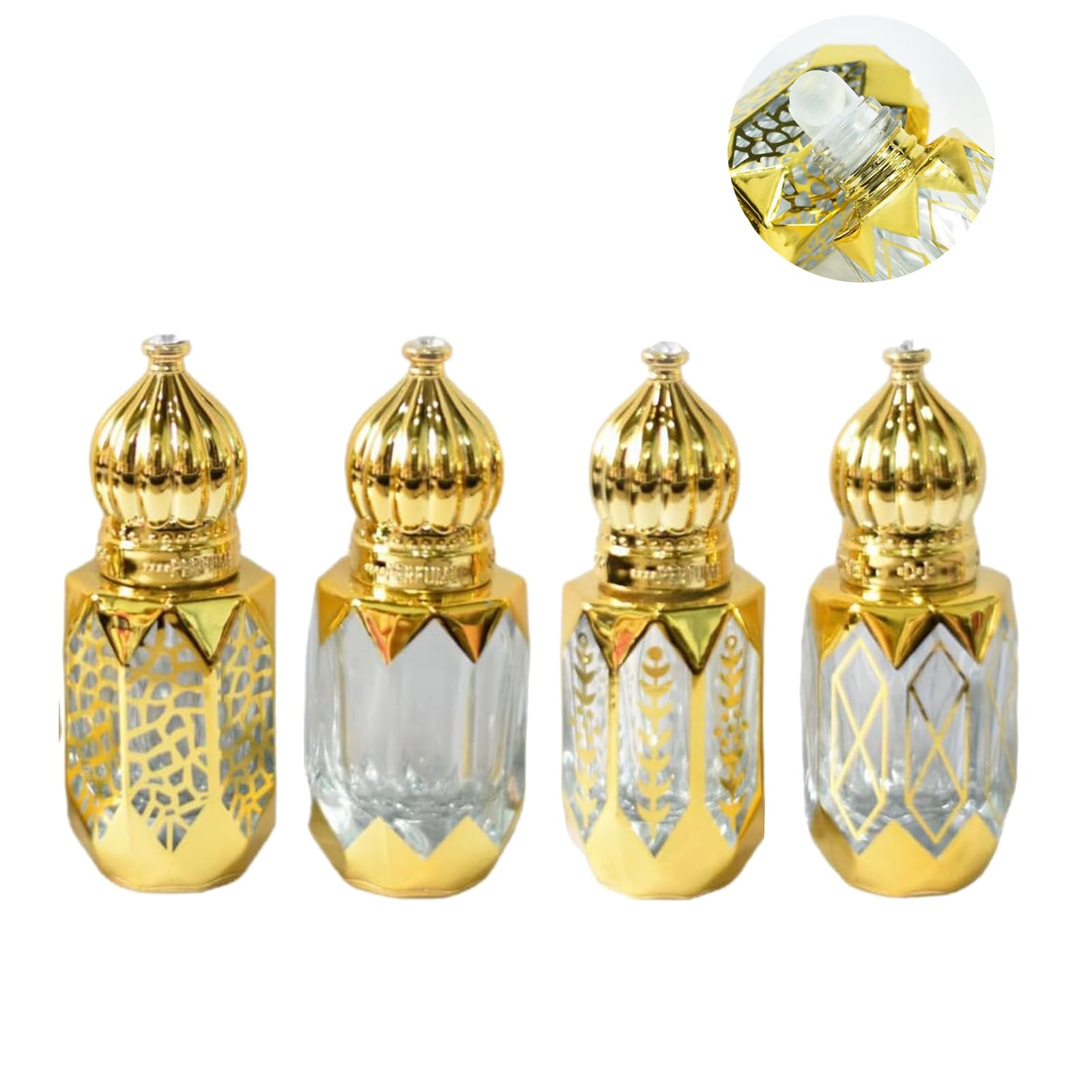 Chseeo 4 Pcs Vintage Deodorant Roller Bottle For Essential Oil, 6 Ml Empty Glass Perfume Bottle Mini Travel Bottle With Stainles