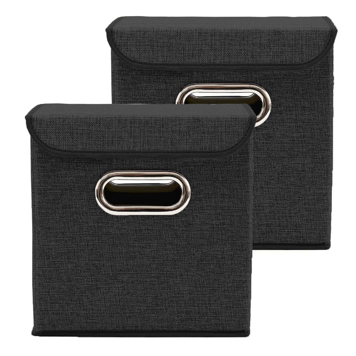 Double R Bags Storage Bins Cube With Lid, Foldable Fabric Closet Storage Bin Organizer Baskets Box With Labels And Durable Handl