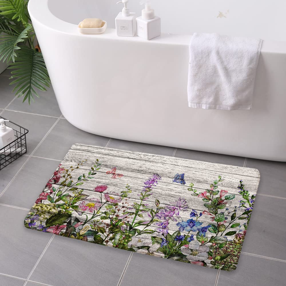 Careyoungs Floral Bath Mat Spring Flower Bath Rugs Floor Mat Microfiber Memory Foam Bathroom Decor Mat With Non Slip Backing For