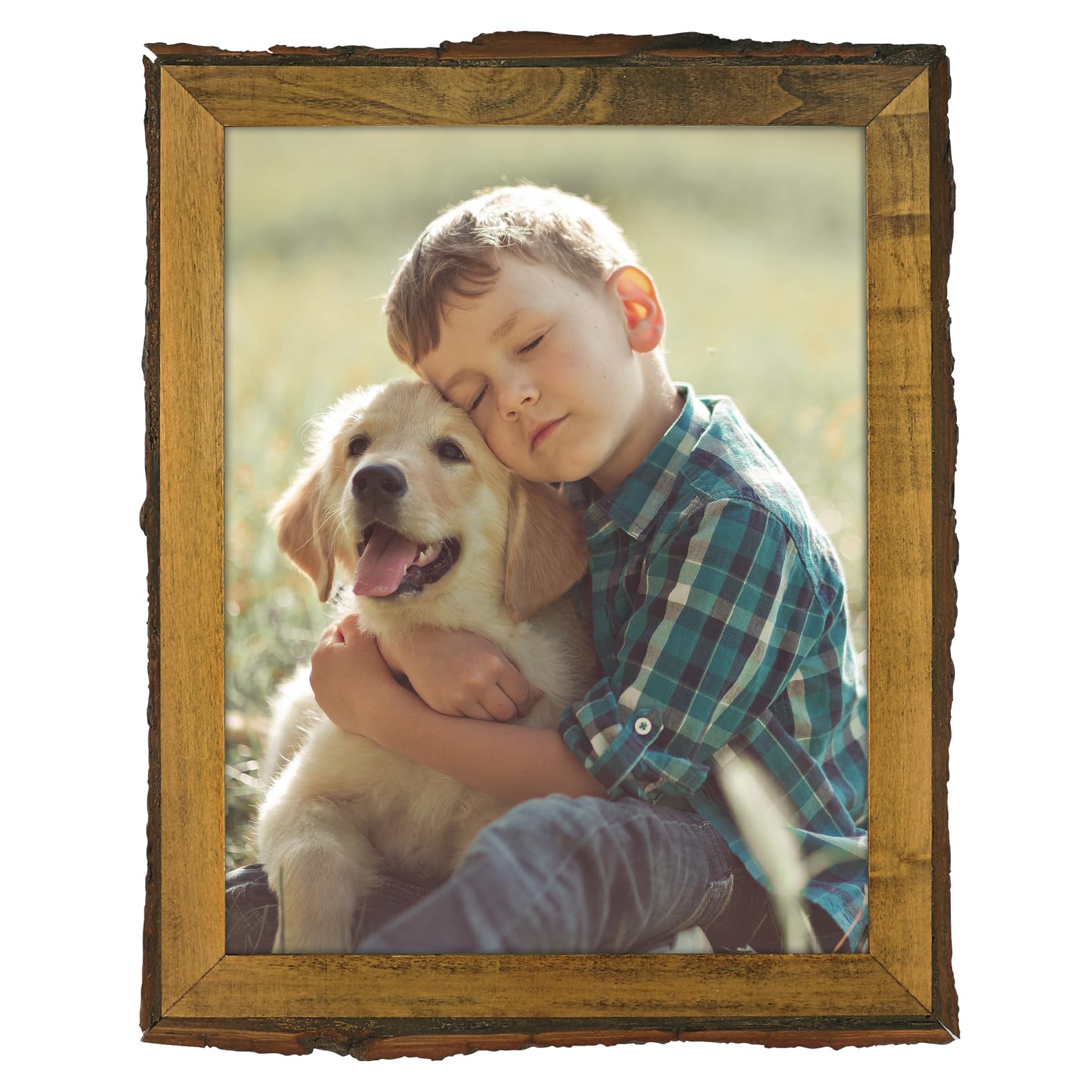 Golden State Art, 8.5x11 Picture Frame Rustic Brown, Solid Wood Picture Frame with Bark Edges & Real Glass Cover, Display Poster