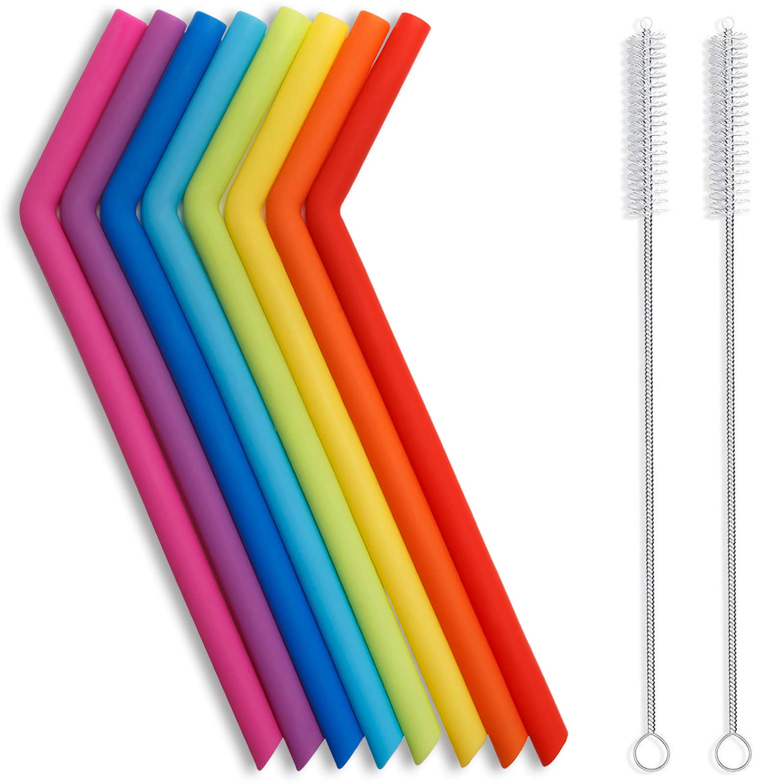Hiware Reusable Silicone Straws, Long Flexible Silicone Drinking Straws With Cleaning Brushes For 30 Oz Tumblers - 10 Pieces - B