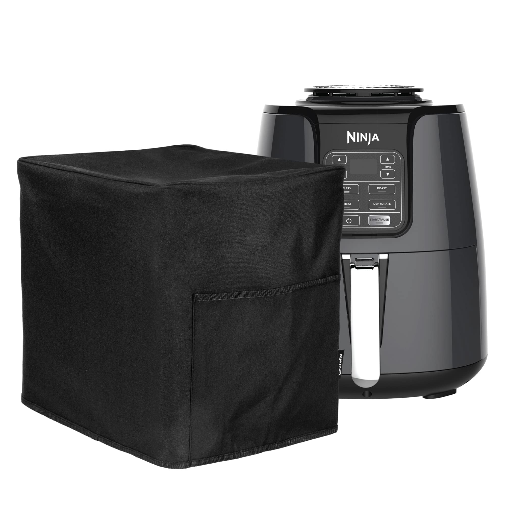 Crutello Air Fryer Cover With Storage Pockets For 4 Quart Fryer, Air Fryer Storage Bag - Small Appliance Dust Covers - Black Air