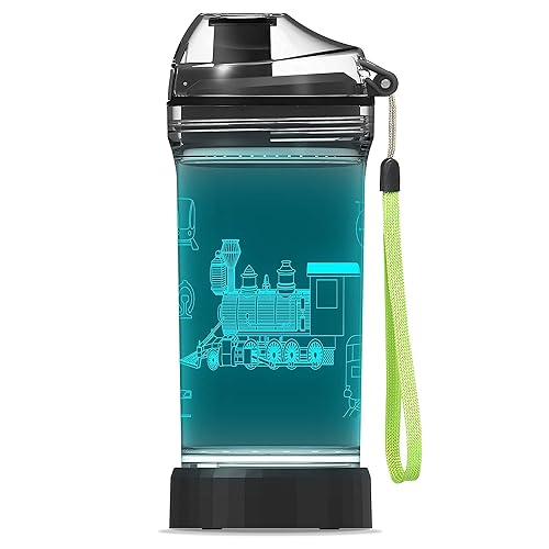 YuanDian Light Up Kids Water Bottle with 3D Train Design- 14 OZ Tritan BPA Free Eco-Friendly - Cool Drinking Cups Gift for School Kindergarten Boys and Girls Christmas Holiday