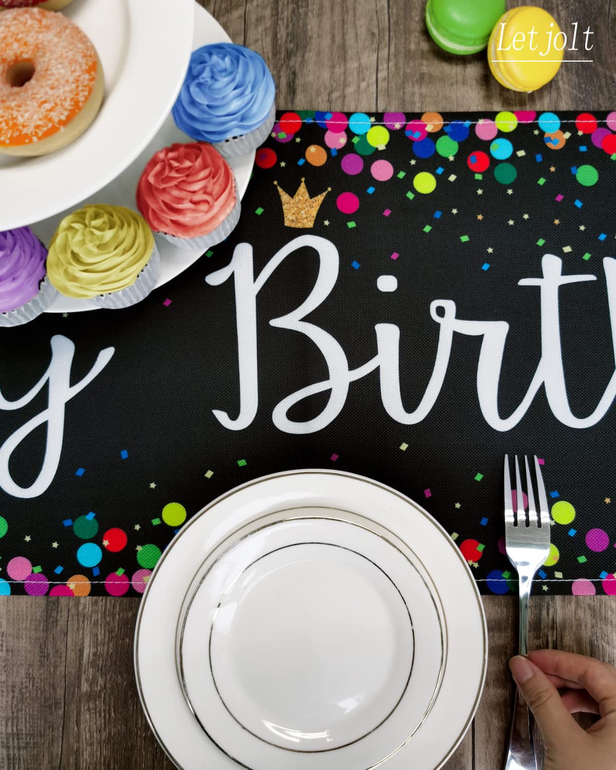 Letjolt Birthday Table Runner Polka Dots Happy Birthday Table Decoration Birthday Sign For Birthday Party Decor 12X72 Inches, Bl