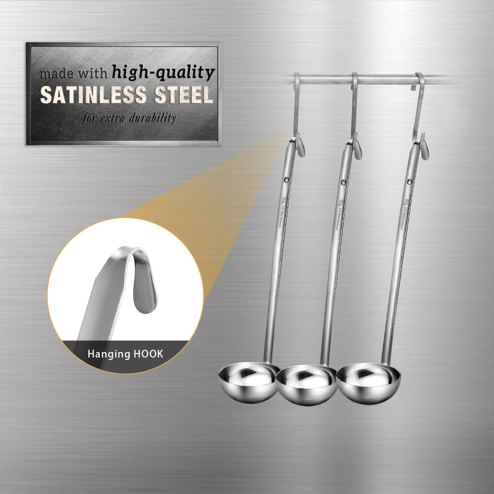 Meekoo 3 Pieces Stainless Steel Ladle Soup Handle Ladle With Pouring Rim For Kitchen Cooking Soup Sauce (6 Oz)