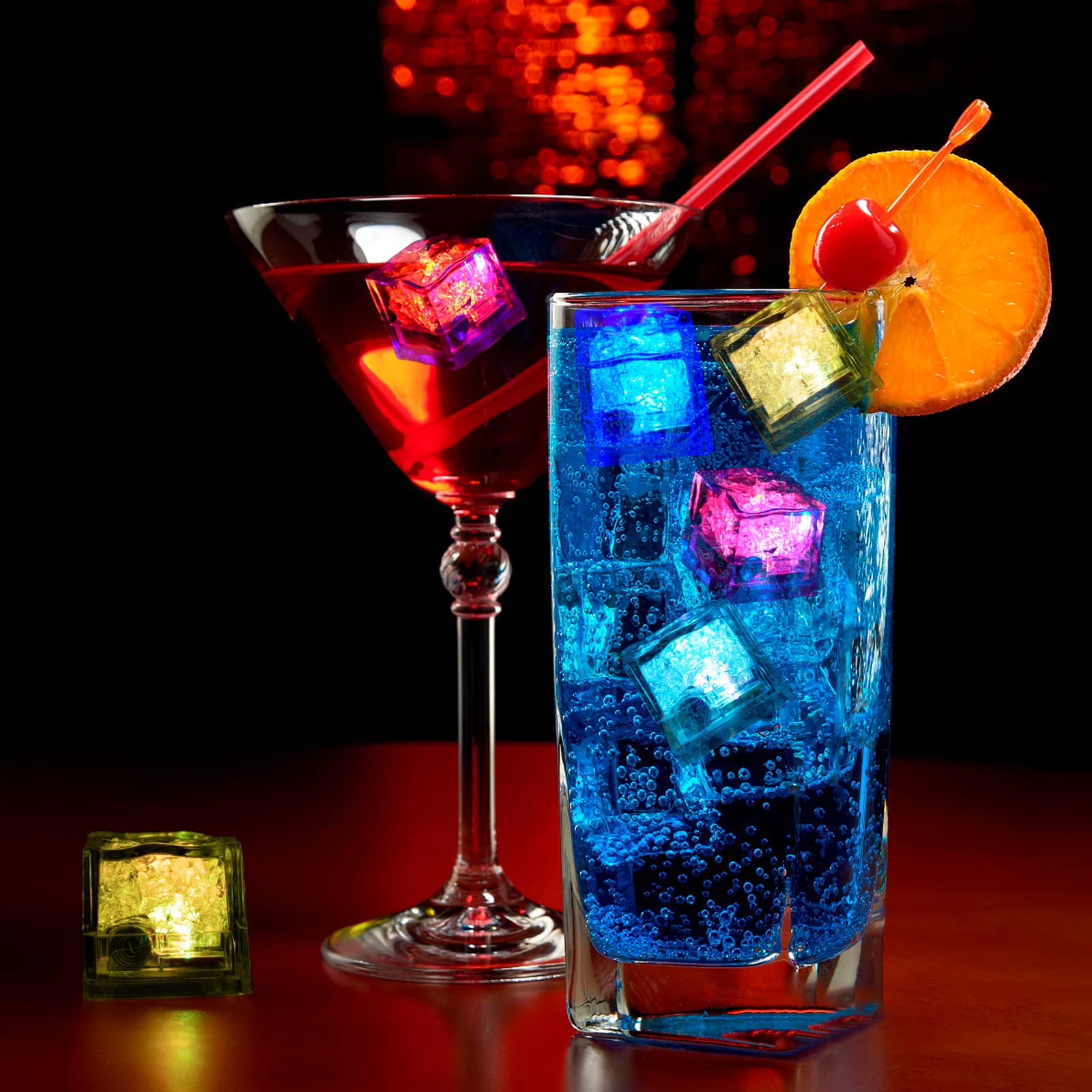 Light Up Ice Cubes, 24 Pack Multi Color Led Ice Cubes For Drinks Glow In The Dark Ice Cubes, Reusable Glowing Flashing Ice Cube