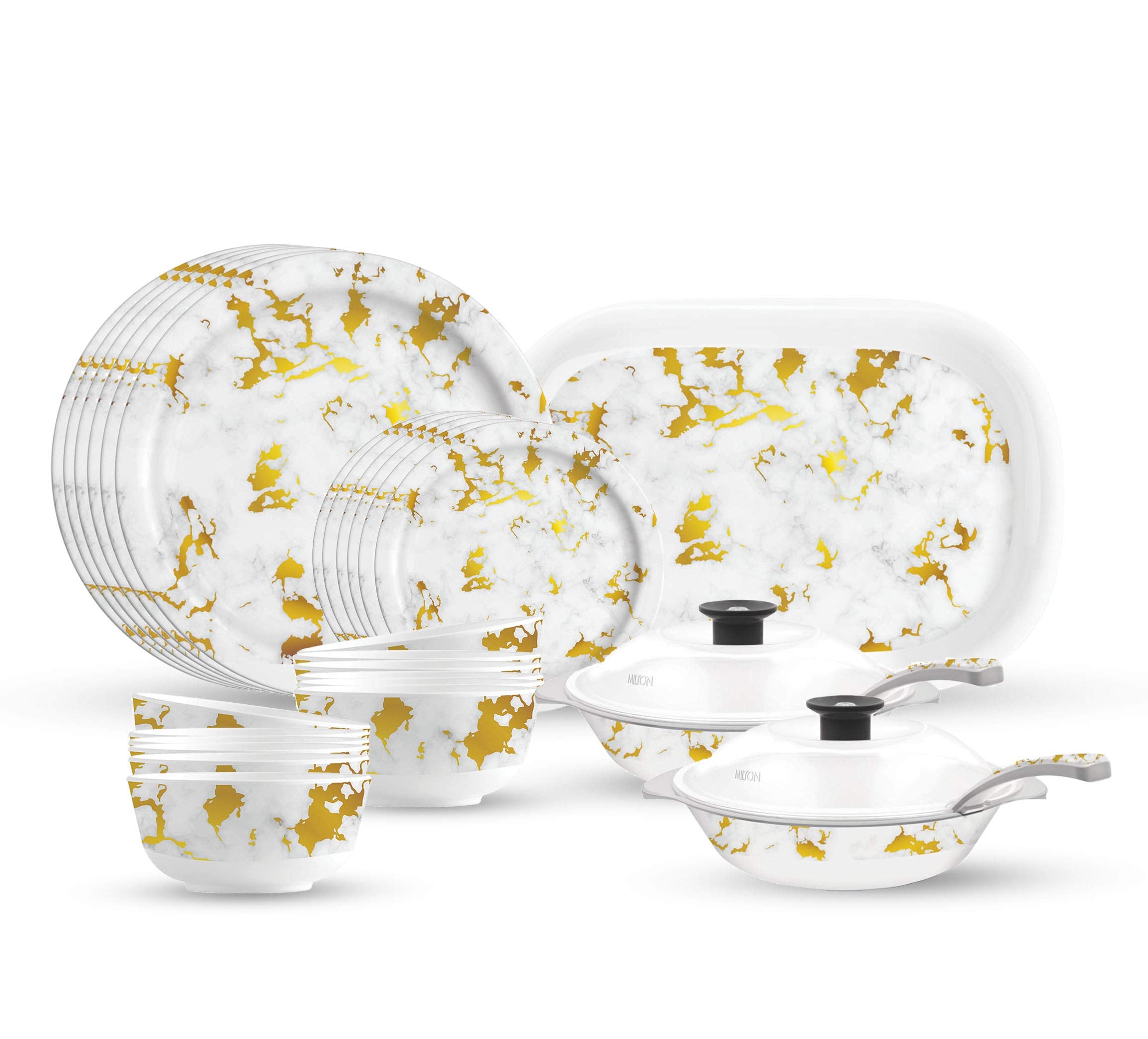 Milton Lissome Round Melamine Dinner Set Of 31 Pcs, Golden Marbo