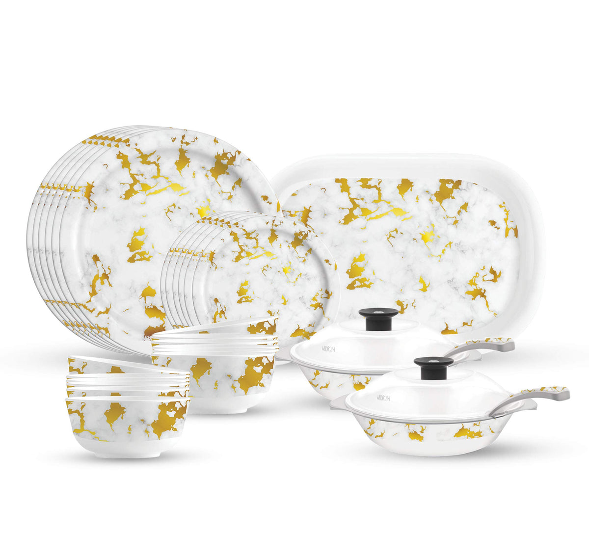 Milton Lissome Round Melamine Dinner Set Of 31 Pcs, Golden Marbo ...