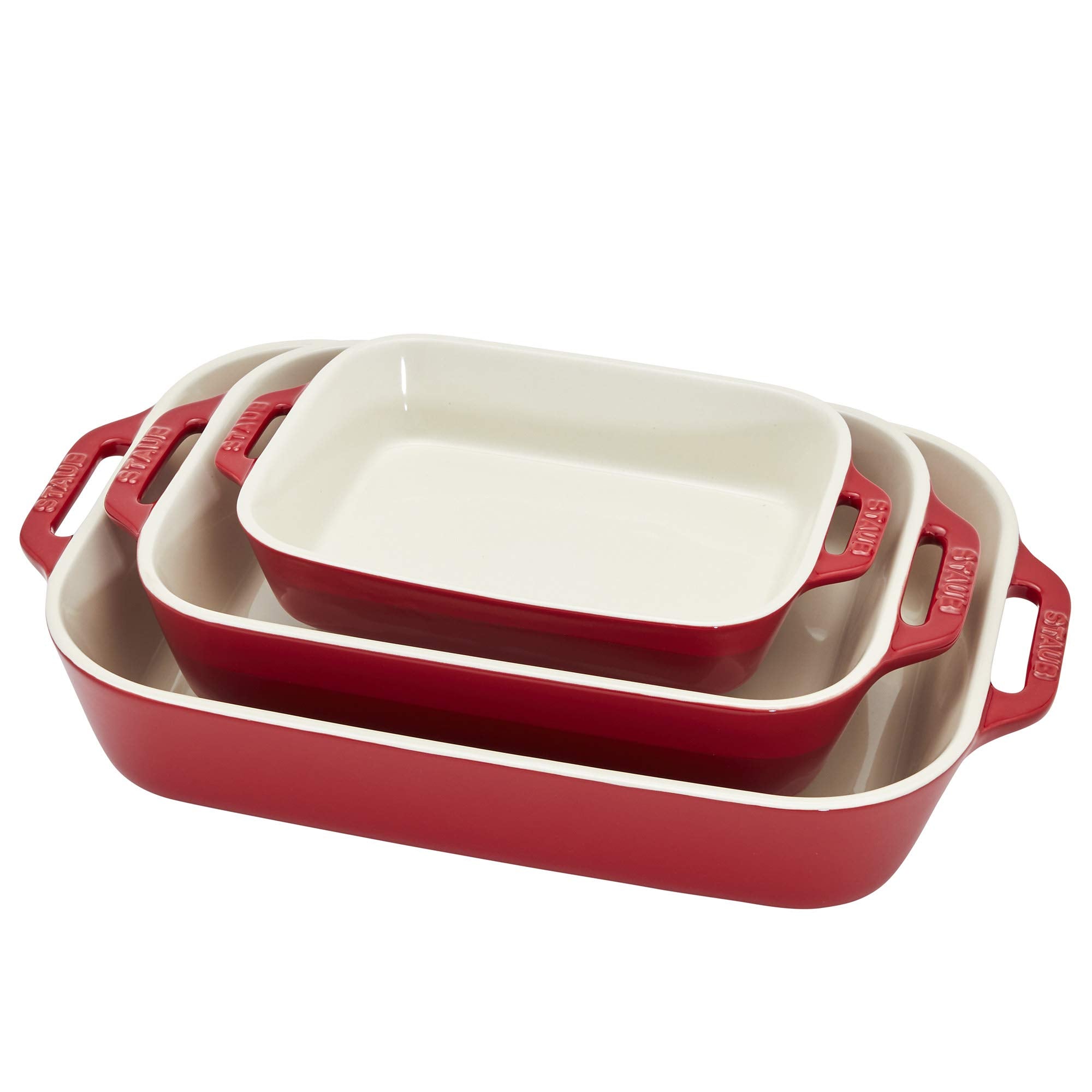 STAUB Ceramic 3-pc Rectangular Baking Dish Set, Cherry