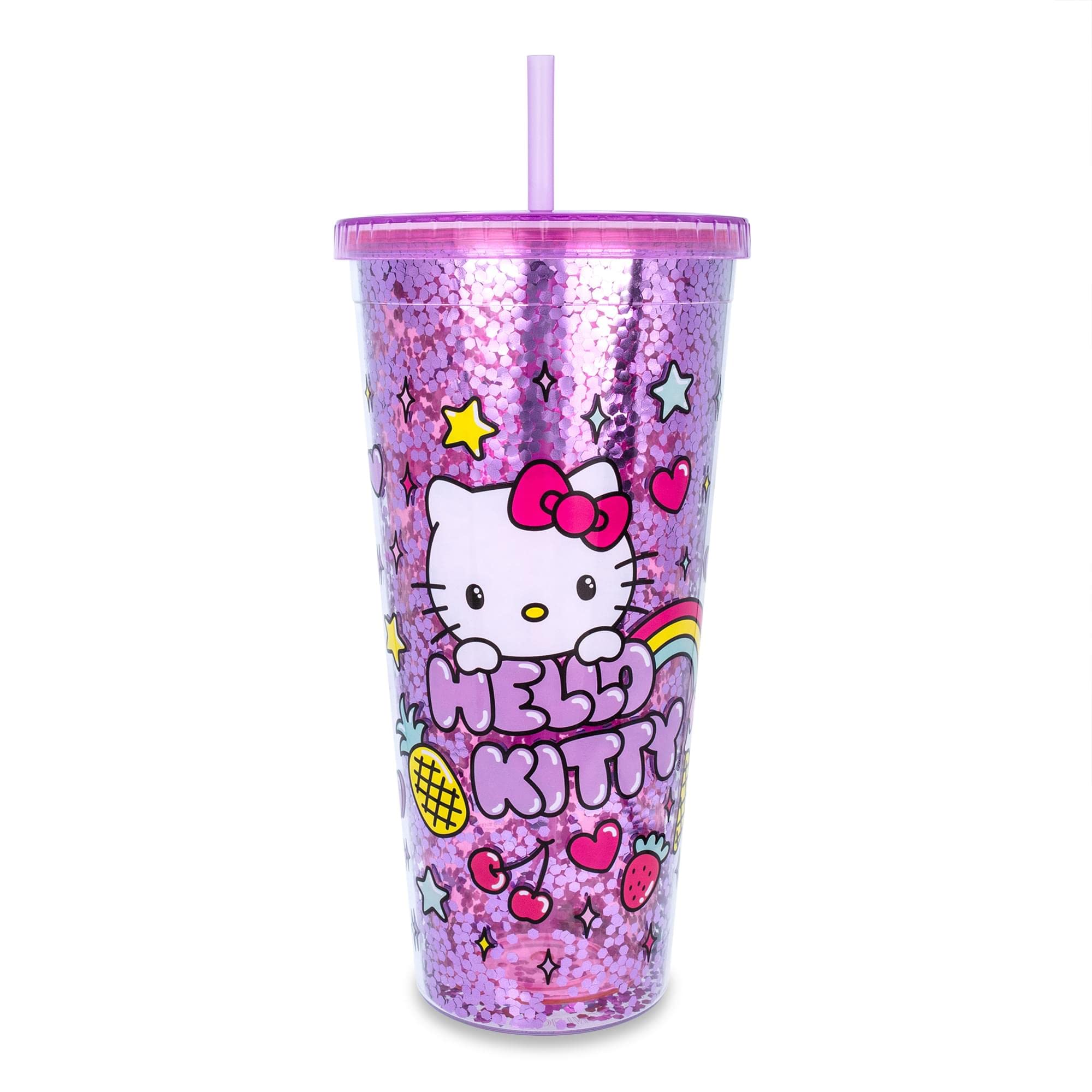 Sanrio Hello Kitty Rainbow Confetti Carnival Cup With Lid And Straw  32 Ounces