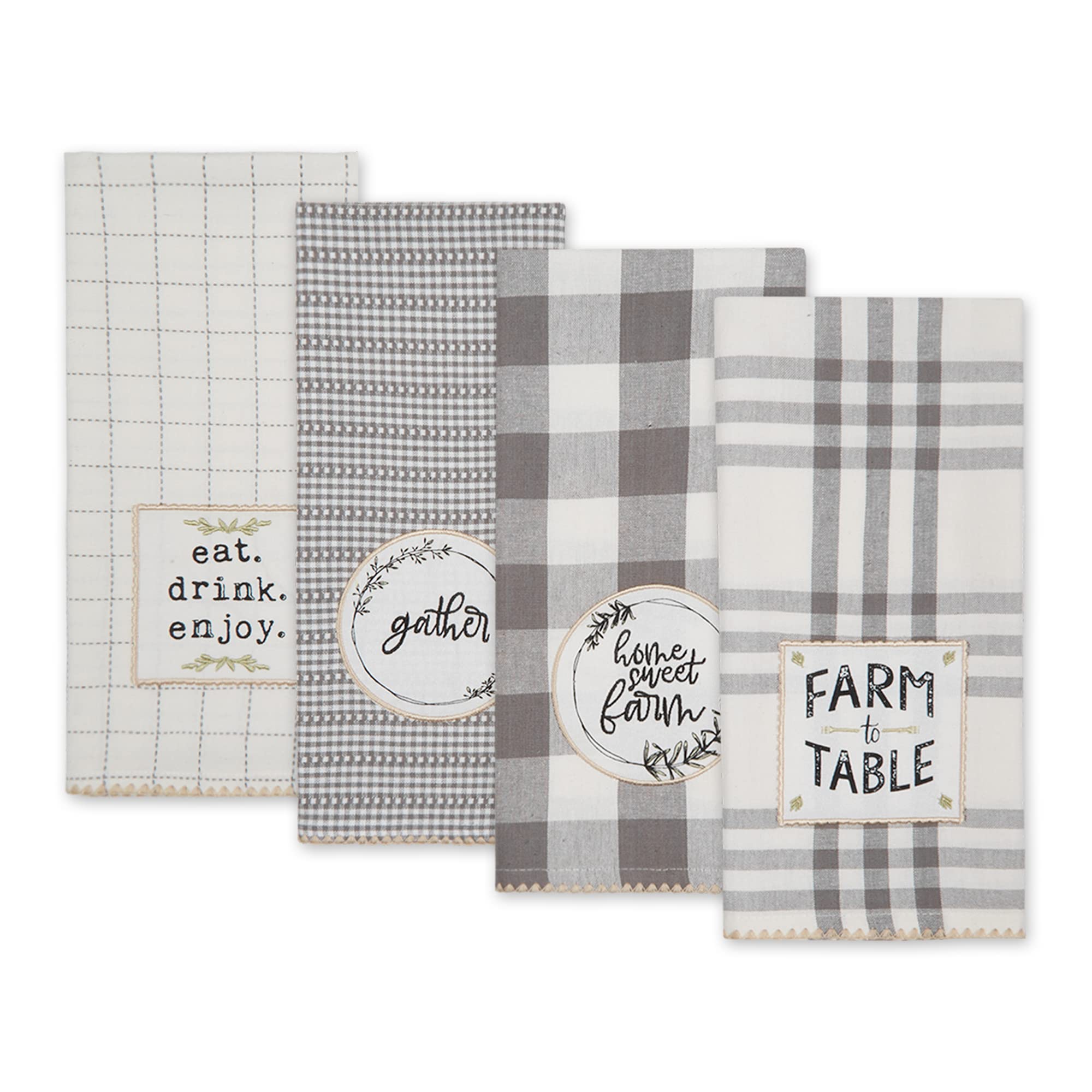 GRAY FARM TO TABLE EMBELLISHED DISHTOWEL SET/4