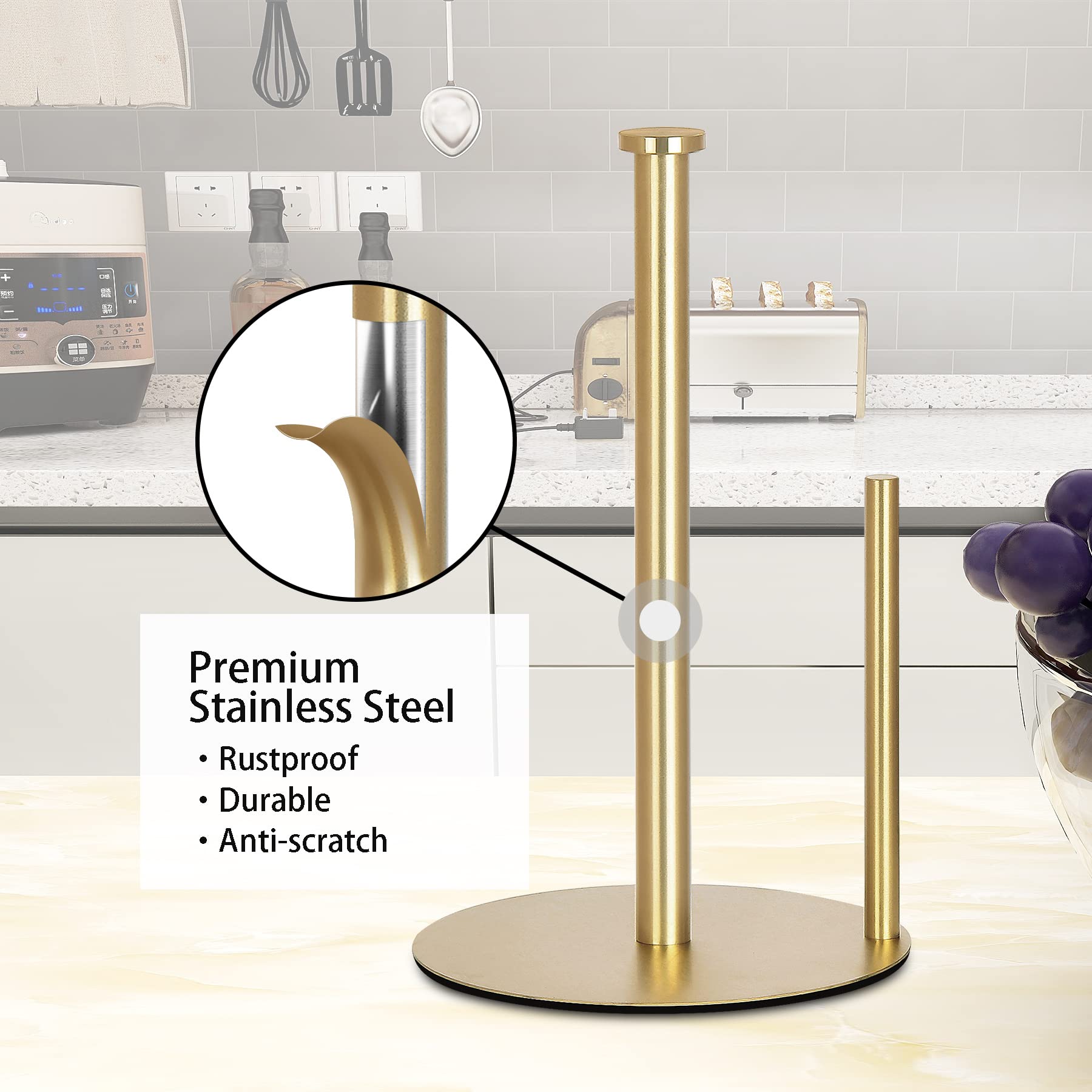 Gold Paper Towel Holder Countertop  OBODING  Gold Kitchen Paper Towel Holder Stand for Kitchen and Bathroom Organization  Stainless Steel Paper Towel Holders for Standard and Large Rolls (Golden)