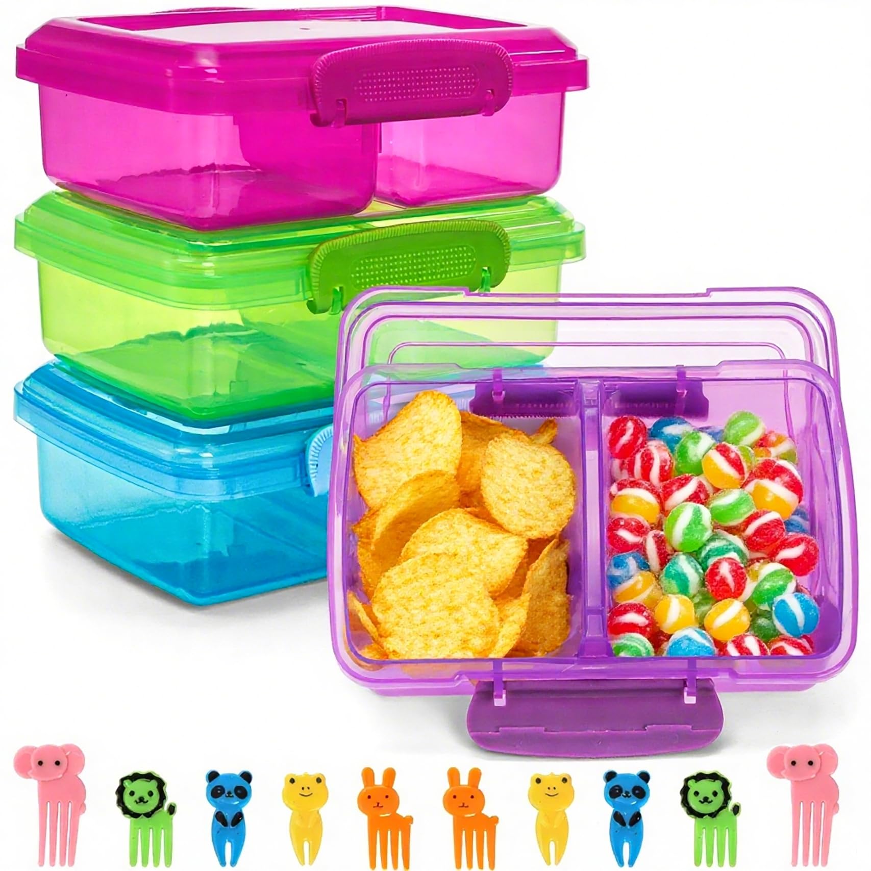 Hiceeden 4 Pcs Snack Containers with Lids, 2 Compartments Food Container
