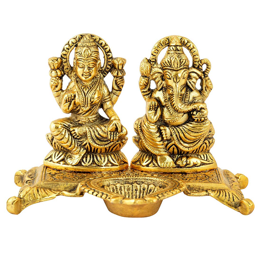 Dealfry Laxmi Ganesh Murti Idol Diya Puja Deepak - Antique Metal Statue Diwali Home Decoration Items For Showpiece Oil Lamp Deco