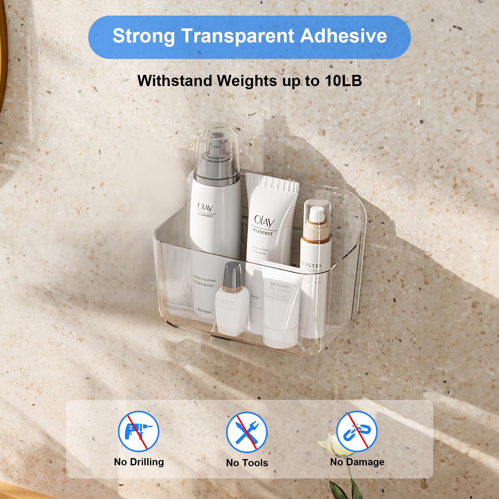 Diesisa 2Pc Plastic Wall Mount Organizer, Adhesive Clear Cabinet Door Organizer,Acrylic Shelves For Wall,No Drilling Hang Walls,