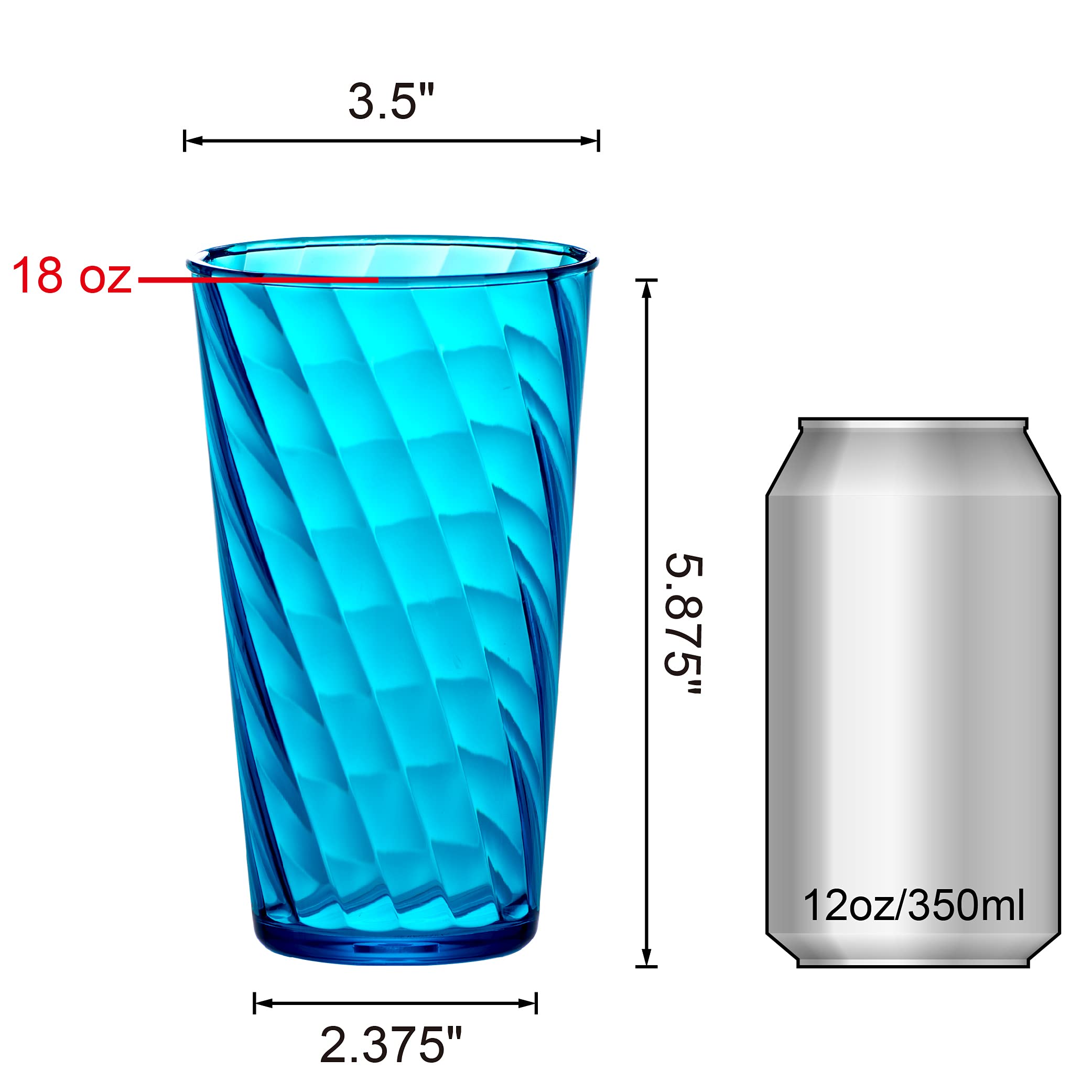 Amazing Abby - Glacier - 18-Ounce Plastic Tumblers (Set of 8)  Plastic Drinking Glasses  Mixed-Color High-Balls  Reusable Plastic Cups  Stackable  BPA-Free  Shatter-Proof  Dishwasher-Safe