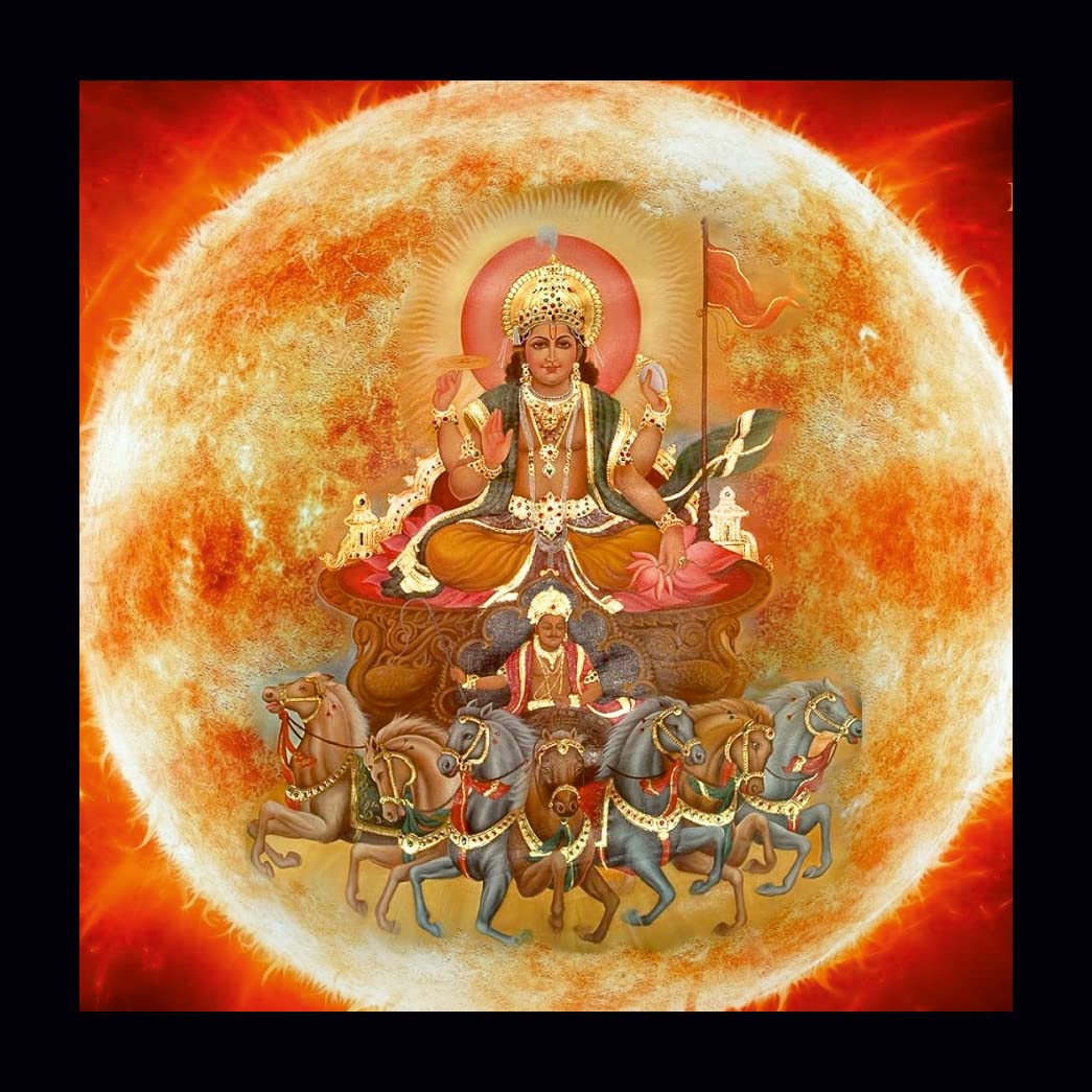 AGRADA - Framed Surya Bhagwan Picture Painting for Home, Office, Puja Room Wall Decor in Home Decorative Gift Item Digital Repri