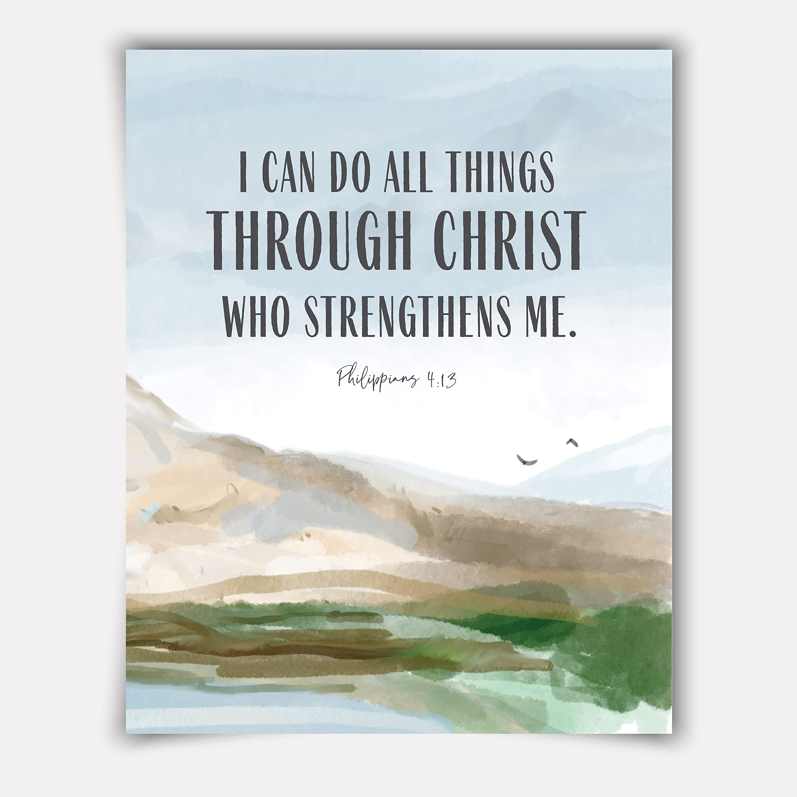 Scriptionery Inspirational Scripture Wall Art Set - 4-Piece, 8x10 Unframed Posters, Cardstock - Green/Blue/Gray/Brown, Model MOUNT-810