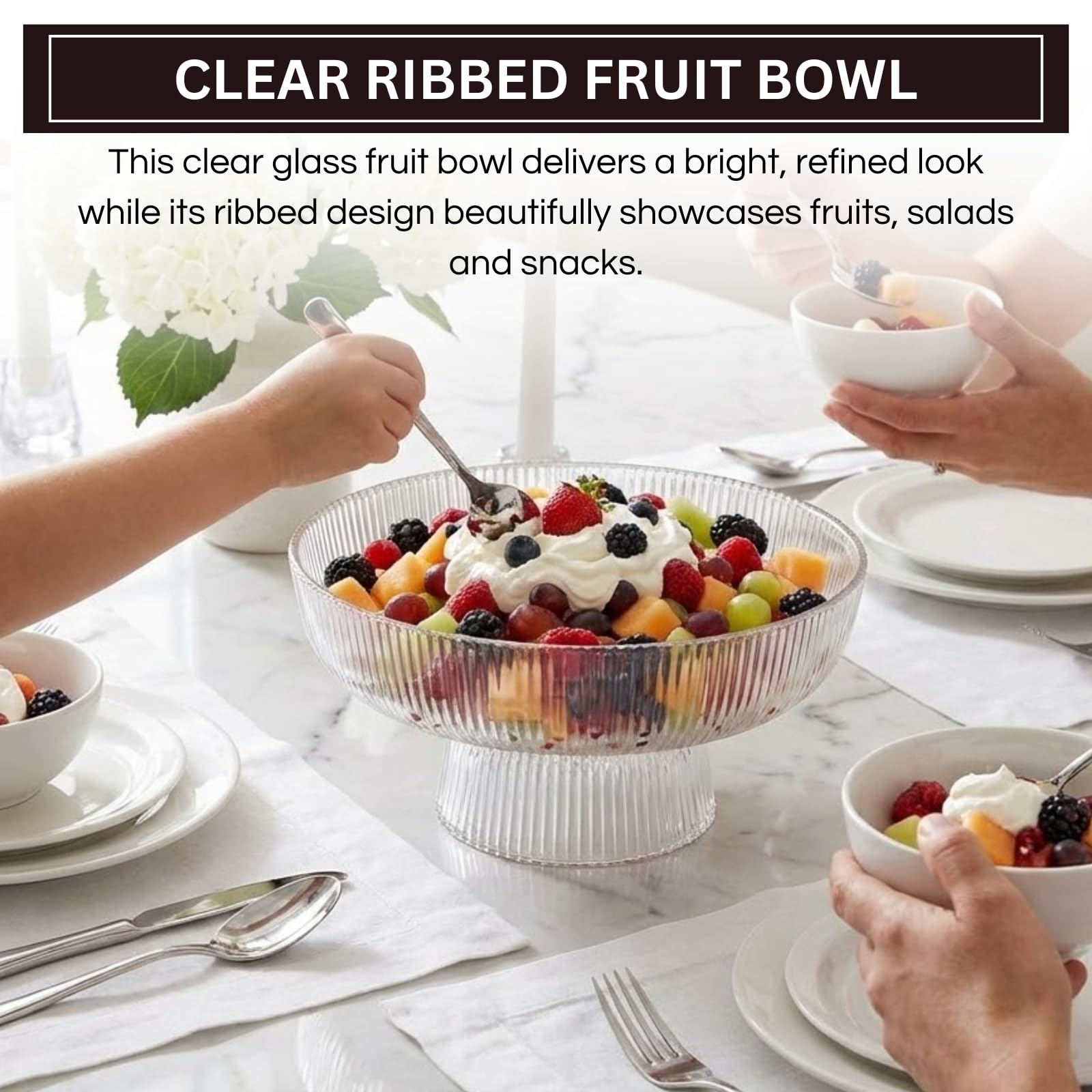 Decorative Fluted Transparent Glass Bowl, Fruit, Snacks Sweets