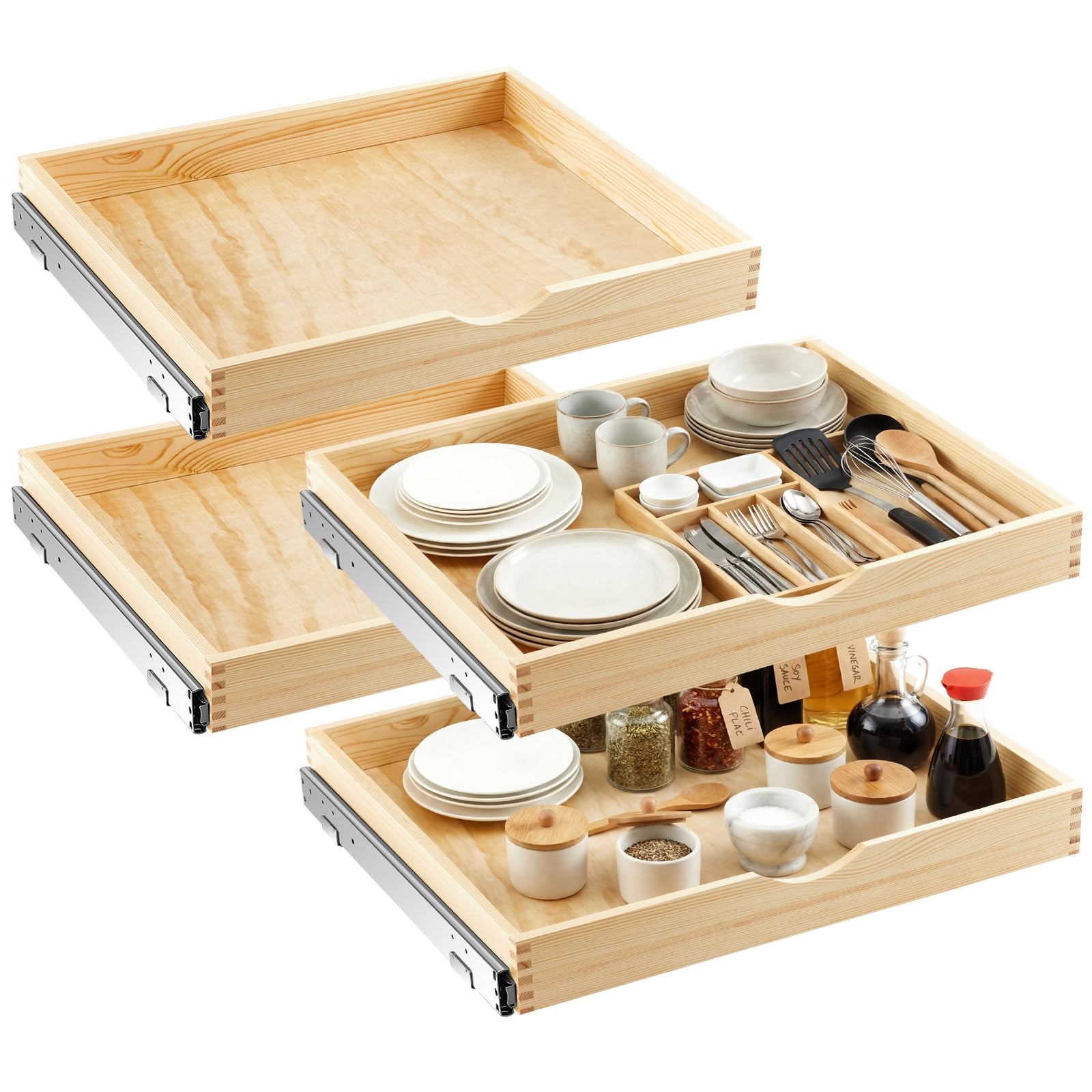Sintuff 4 Pack Wooden Pull out Tray Cabinet Organizer, 26 X 21