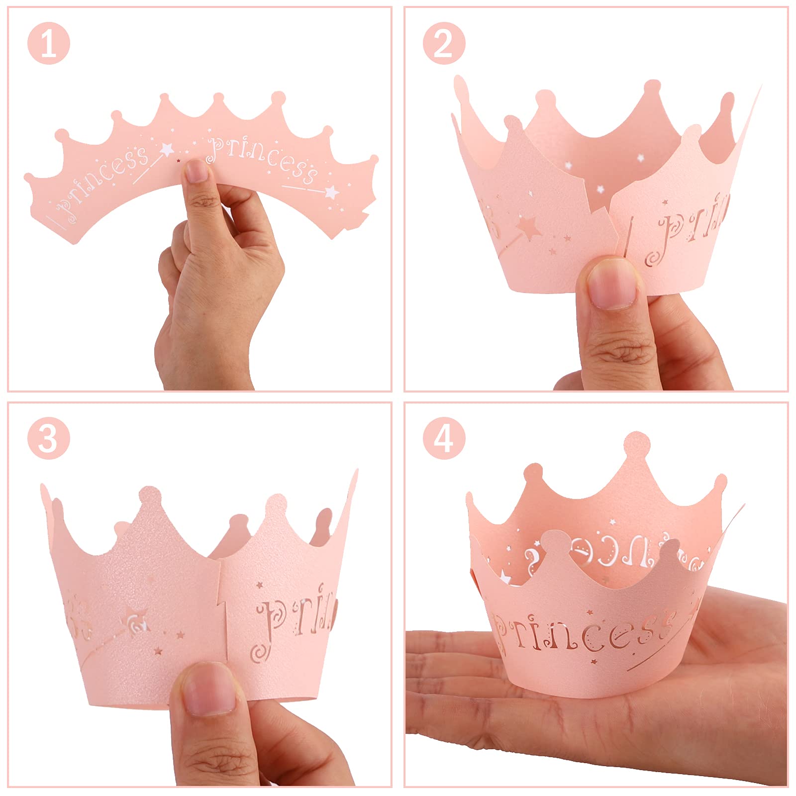 Rutich 36Pcs Pink Princess Crown Cupcake Wrappers Cases Wedding Christening Baby Girl Shower Party Cake Decoration.