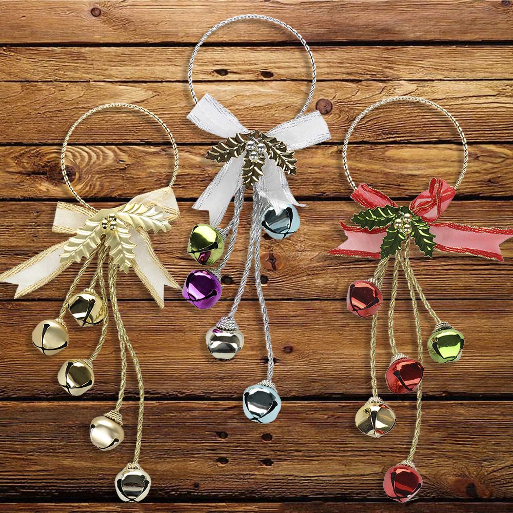 RTWAY 13.2'' Christmas Door Hangers Set of 3 Jingle Bell Door Hanger with Bow for Christmas Decorations