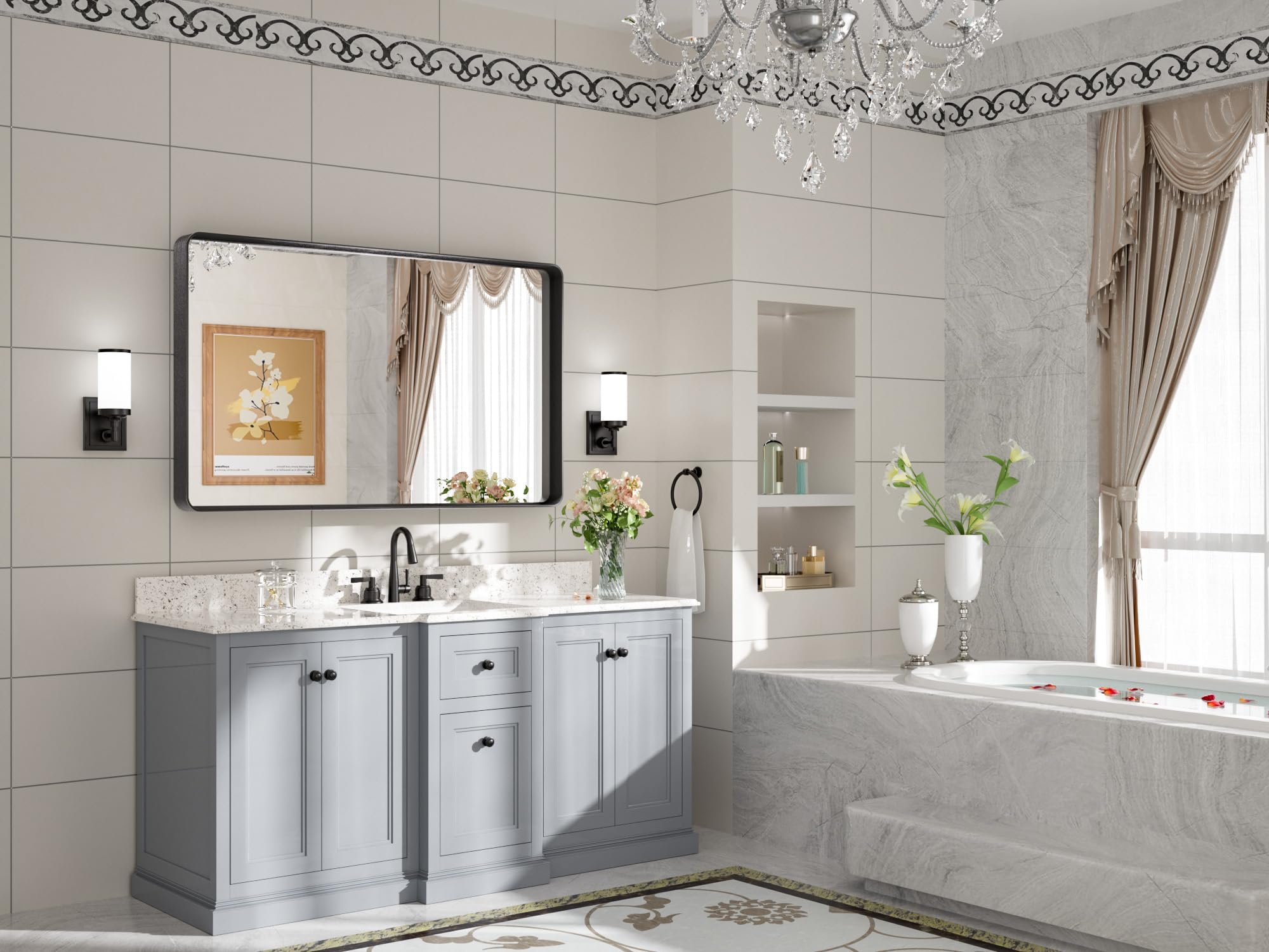 Tetote Black Framed Bathroom Mirror, 40 X 24 Inch Matte Metal Frame Vanity Mirror, Modern Farmhouse Wall Mounted Rectangle Mirro