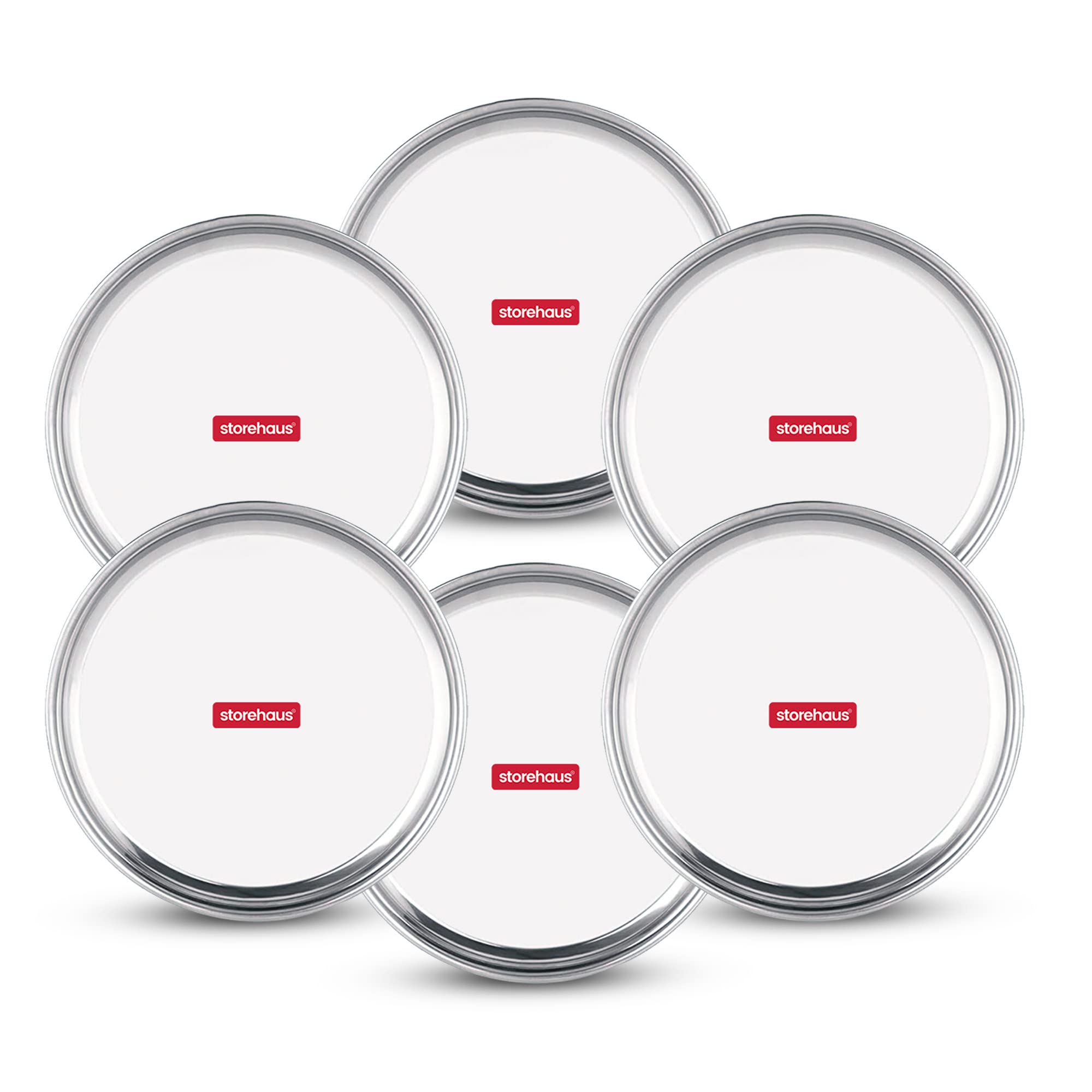 Storehaus Stainless Steel 6pc Thali Plate(12 inch) Kitchenware Set Ideal for Home, Restaurants and Family Use, Silver