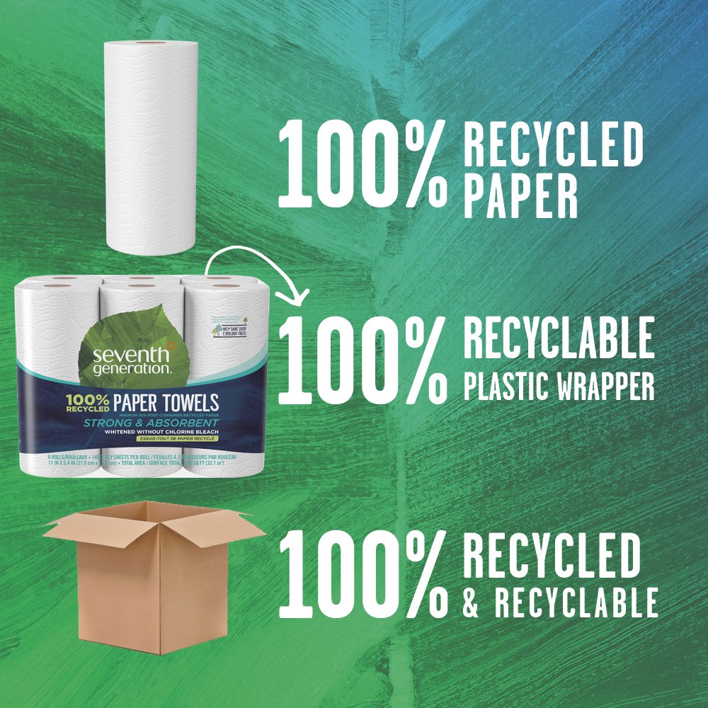Seventh Generation Paper Towels  100% Recycled Paper  2-Ply  6 Roll  6 Count (Pack of 2)