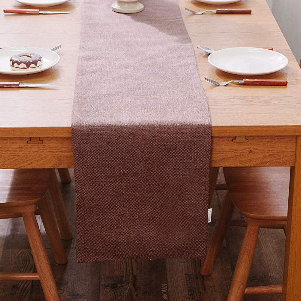 2 Piece Fabric In 1Dining Table Runner 12 X 48 Inches Living Room Dinner Wedding Birthday Party Burlap Rustic Table Runner, Coff