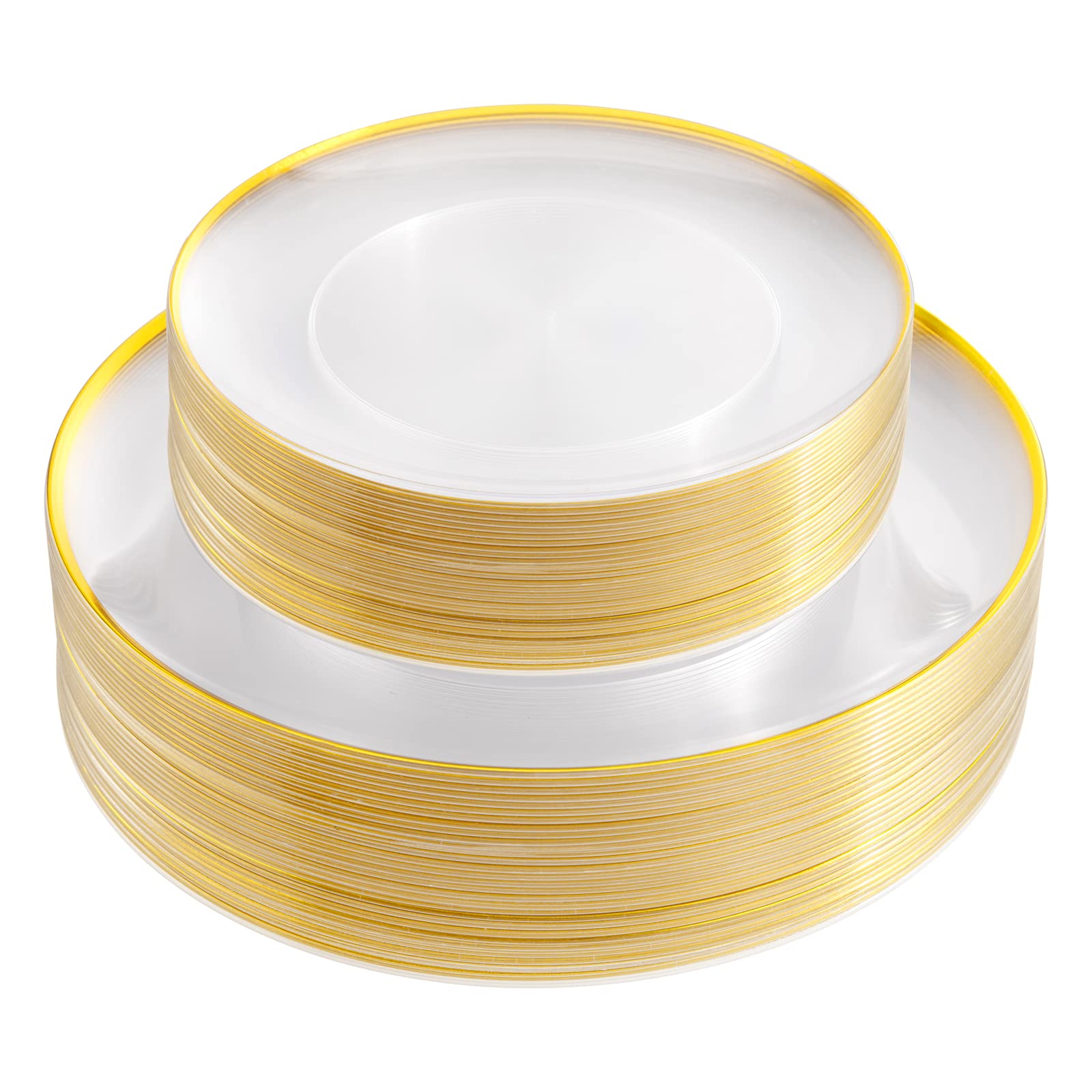 Liyh 60Pcs Clear Plastic Plates And Gold Trim Disposable Plastic Plates Heavty Duty Includes:30 Dinner Plates 10.25'' And 30 Des