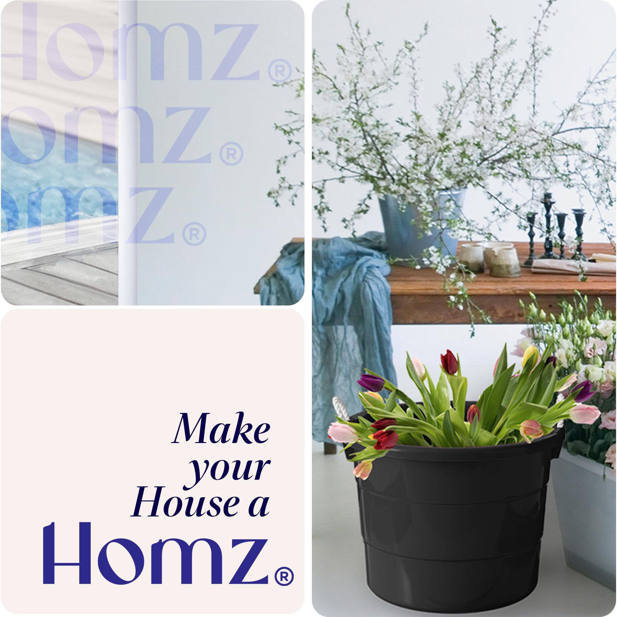 Homz Multi Purpose 17 Gallon Plastic Open Top Storage Round Utility Tub with Rope Handles for Indoor or Outdoor Home Organization  Black (2 Pack)
