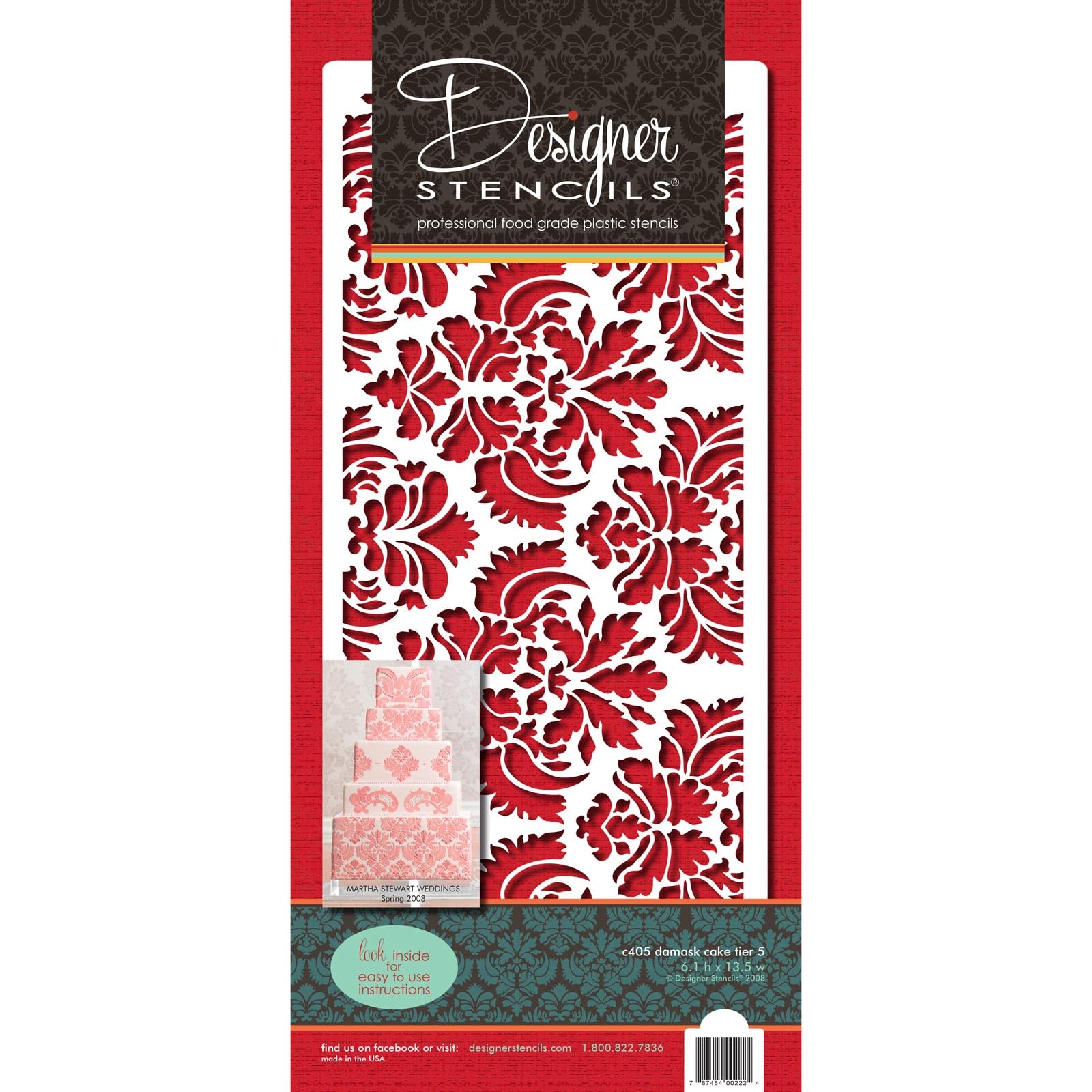 Designer Stencils C405 Damask Cake Tier 5 Cake Stencil, Beige/Semi-Transparent 3.1'' X 13.5''