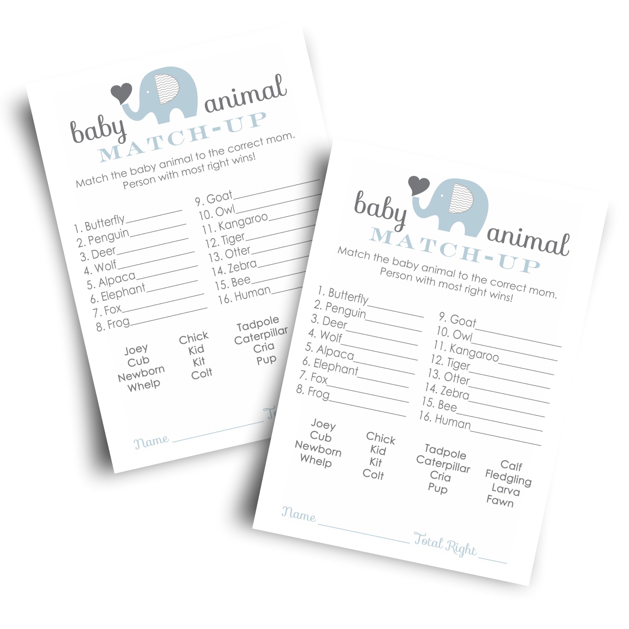 Blue Elephant Baby Shower Games For Boys - Animal Matching Guessing Activity - Fun Gender Reveal Game For Guests - Jungle Baby S