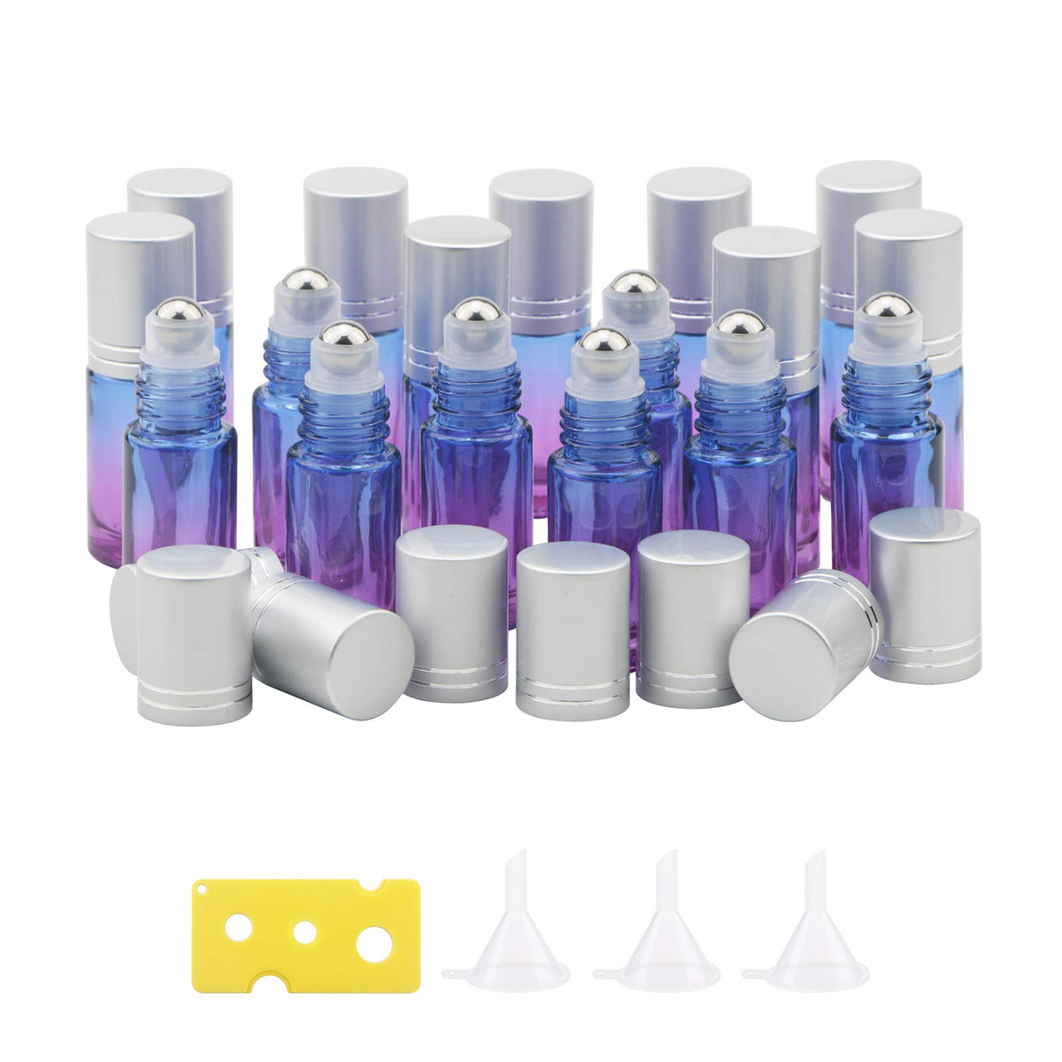 Ellbest 17Pcs 5Ml Rolling Glass Bottle For Essential Oil Small Roller Bottles With Stainless Steel Roller Balls&Funnels Reusable