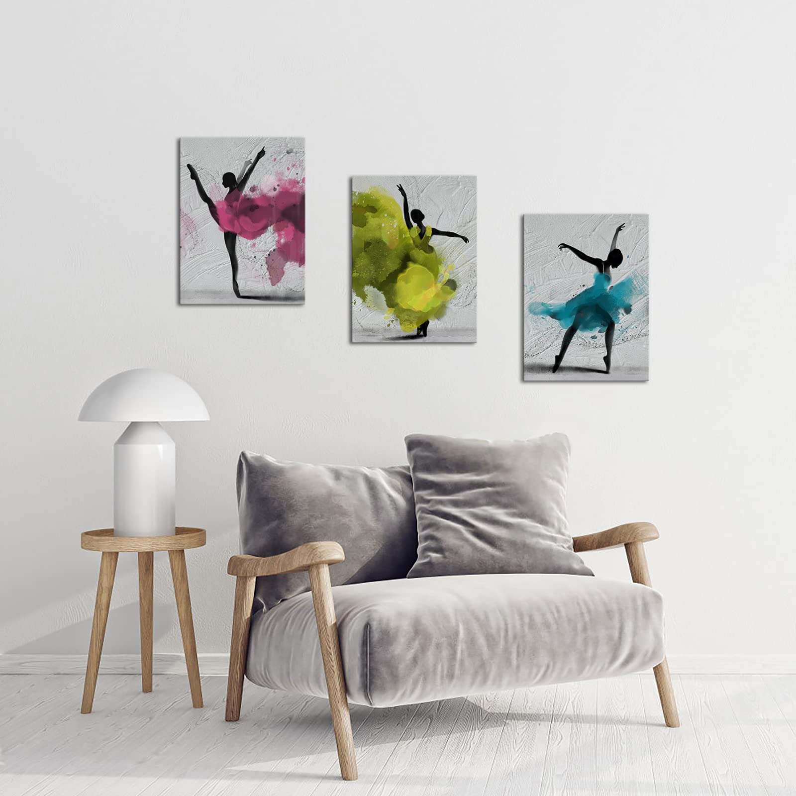 Apicoture Ballet Dance Canvas Wall Art - Abstract Ballerina Prints, 12x16in, Waterproof Polyester, Multi, 3 Pieces